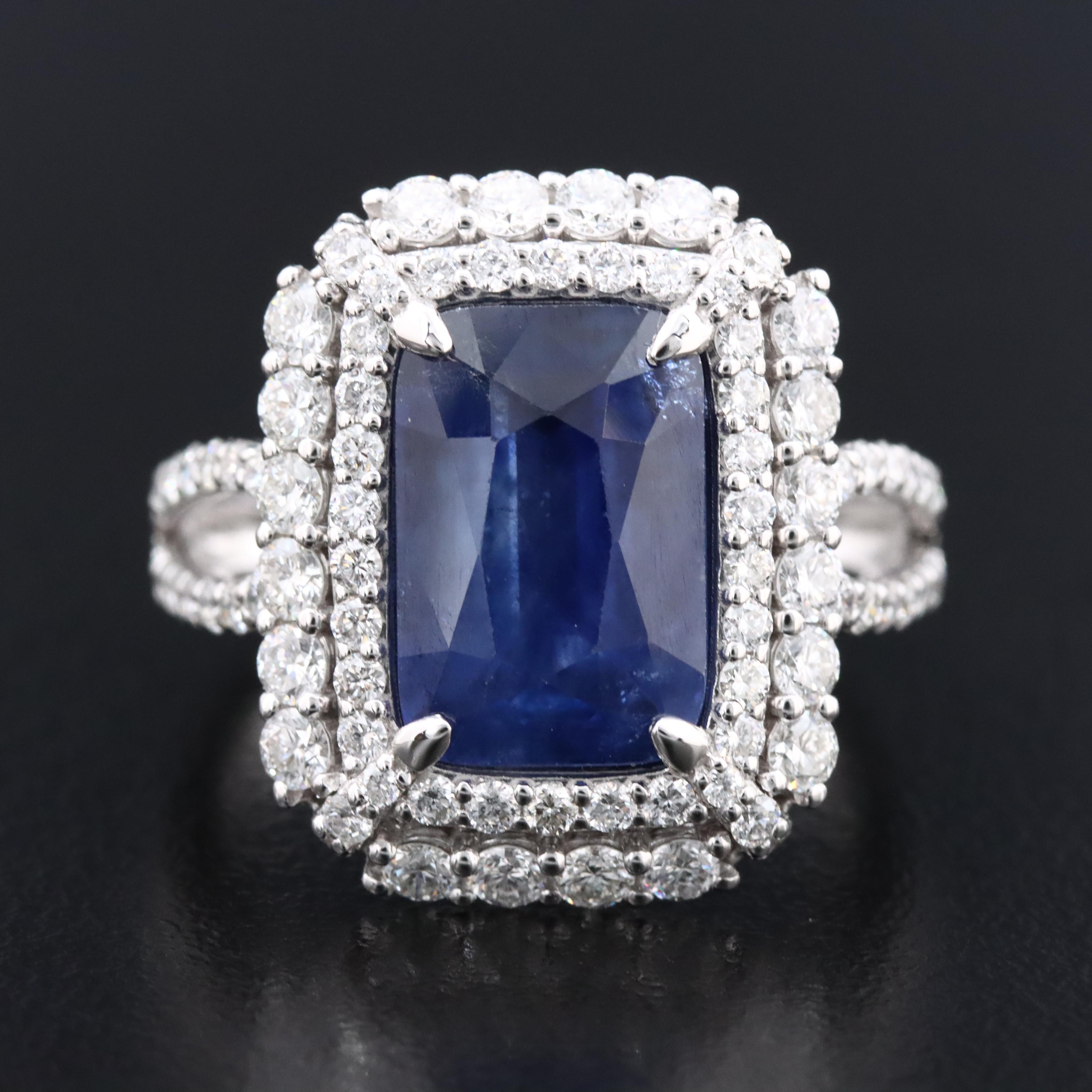 Oscar Friedman Platinum 4.29 CT Sapphire and Diamond Ring with GIA Report