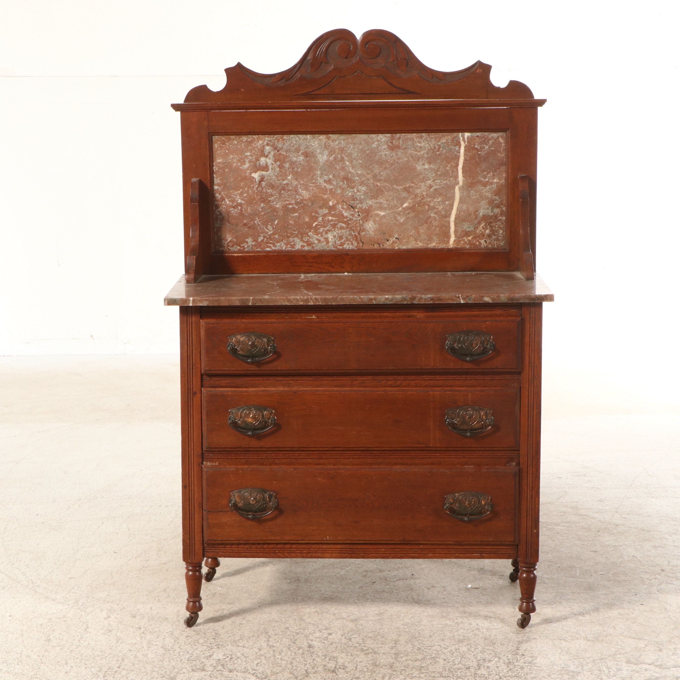 Late Victorian Walnut and Marble Wash Stand, Late 19th/Early 20th Century