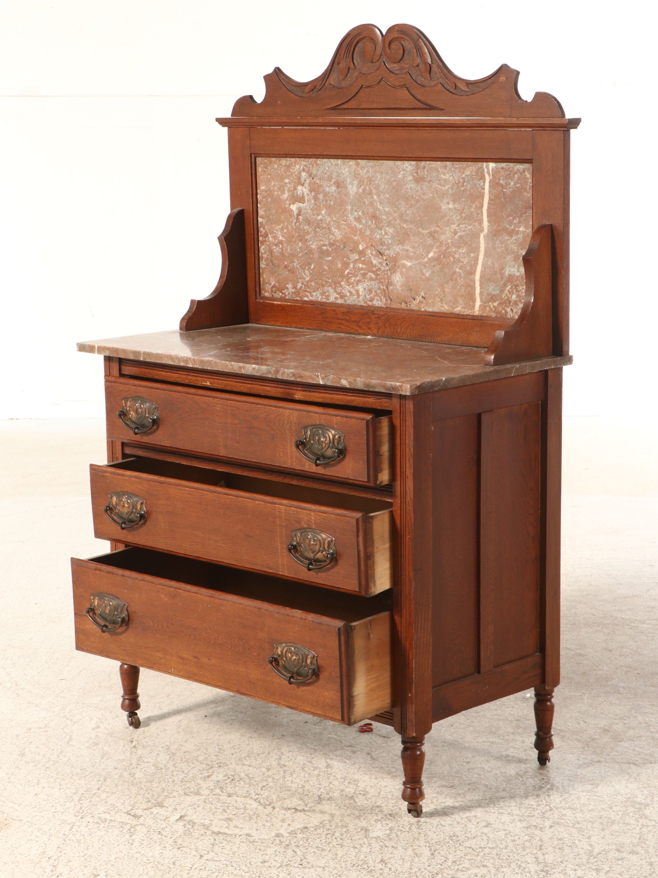 Late Victorian Walnut and Marble Wash Stand, Late 19th/Early 20th Century