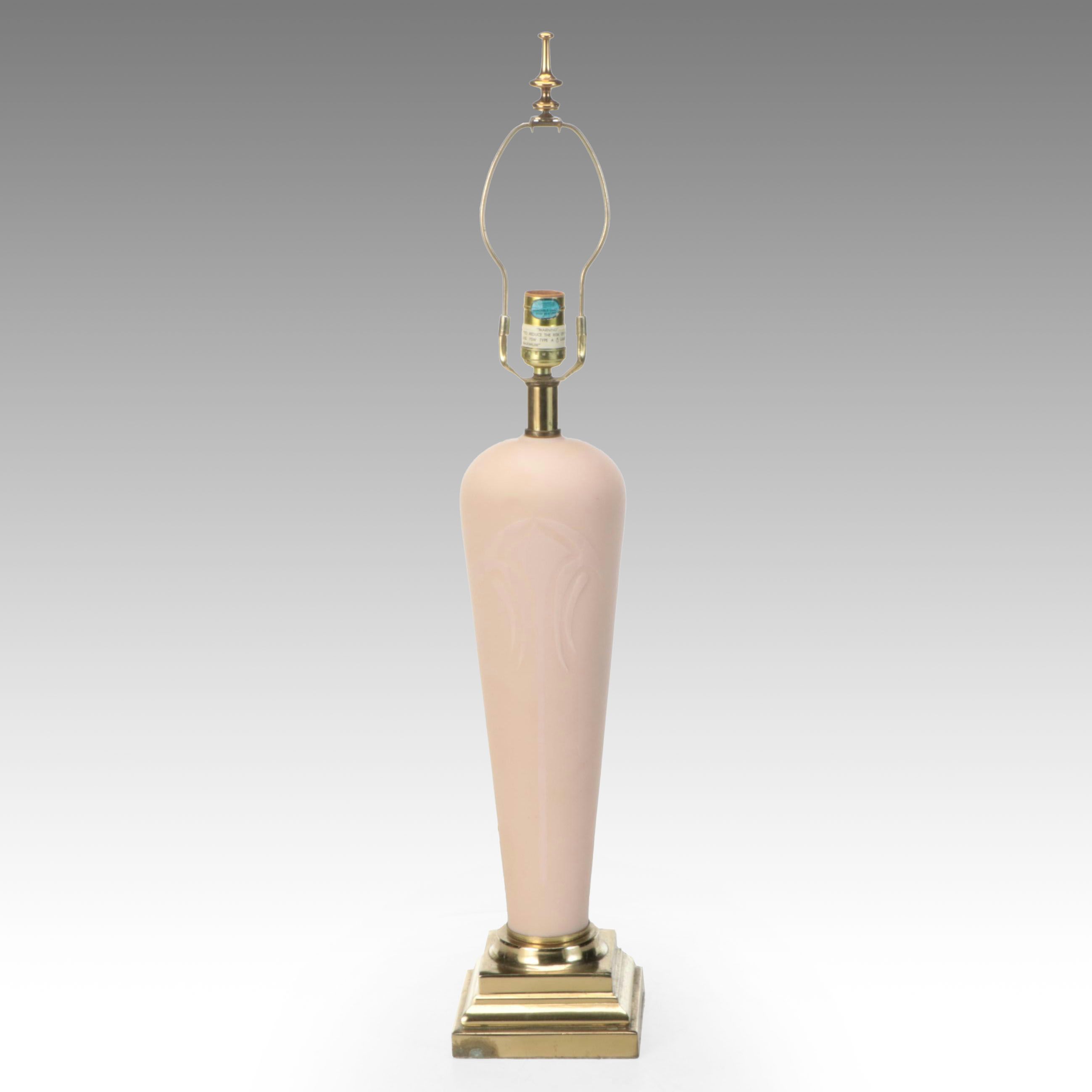 Jerral Inc. MCM Pink Frosted Glass Table Lamp with Brass Foot