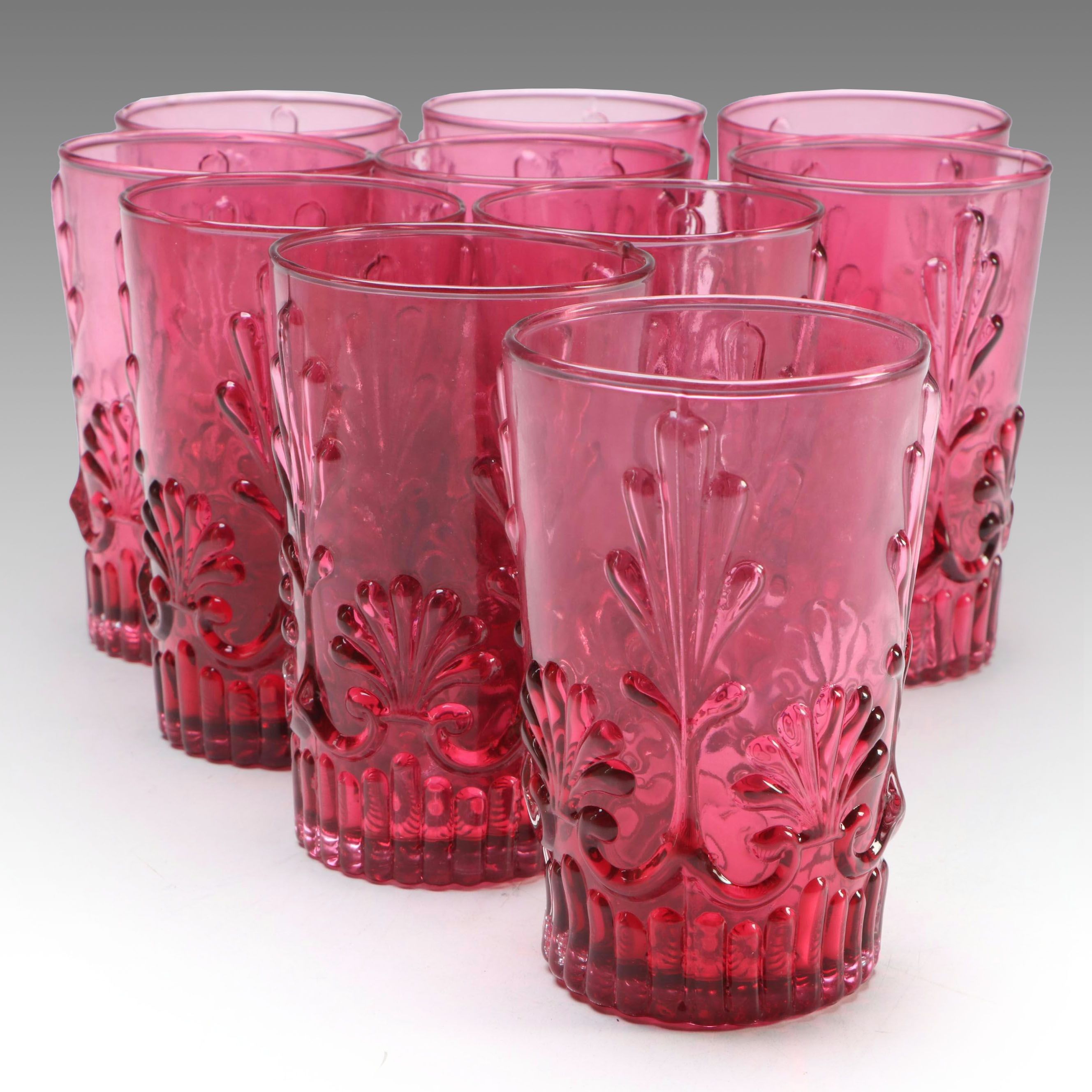 Pilgrim Glass "Adams" Cranberry Glass Tumblers