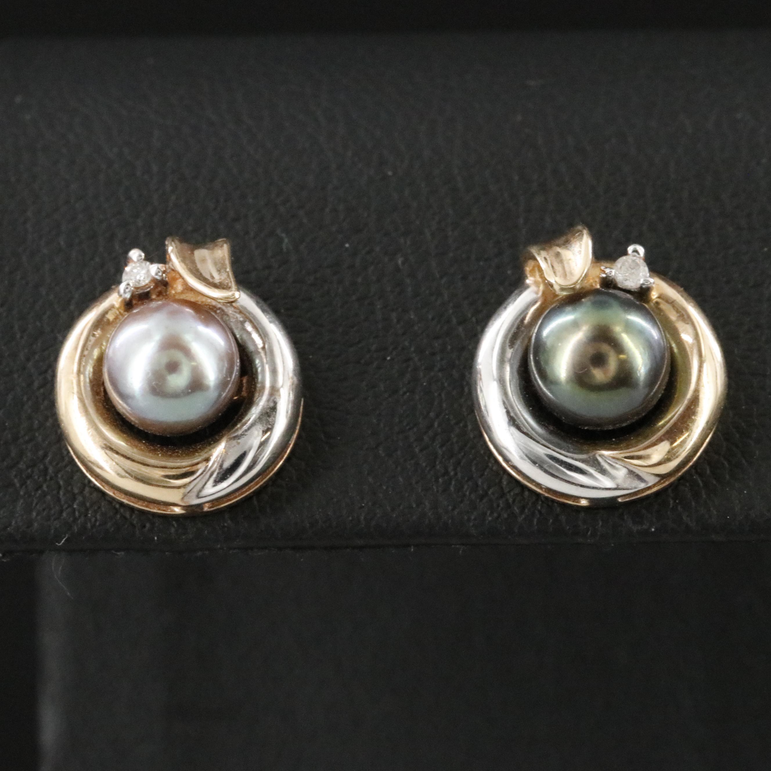 10K Pearl and Diamond Earrings