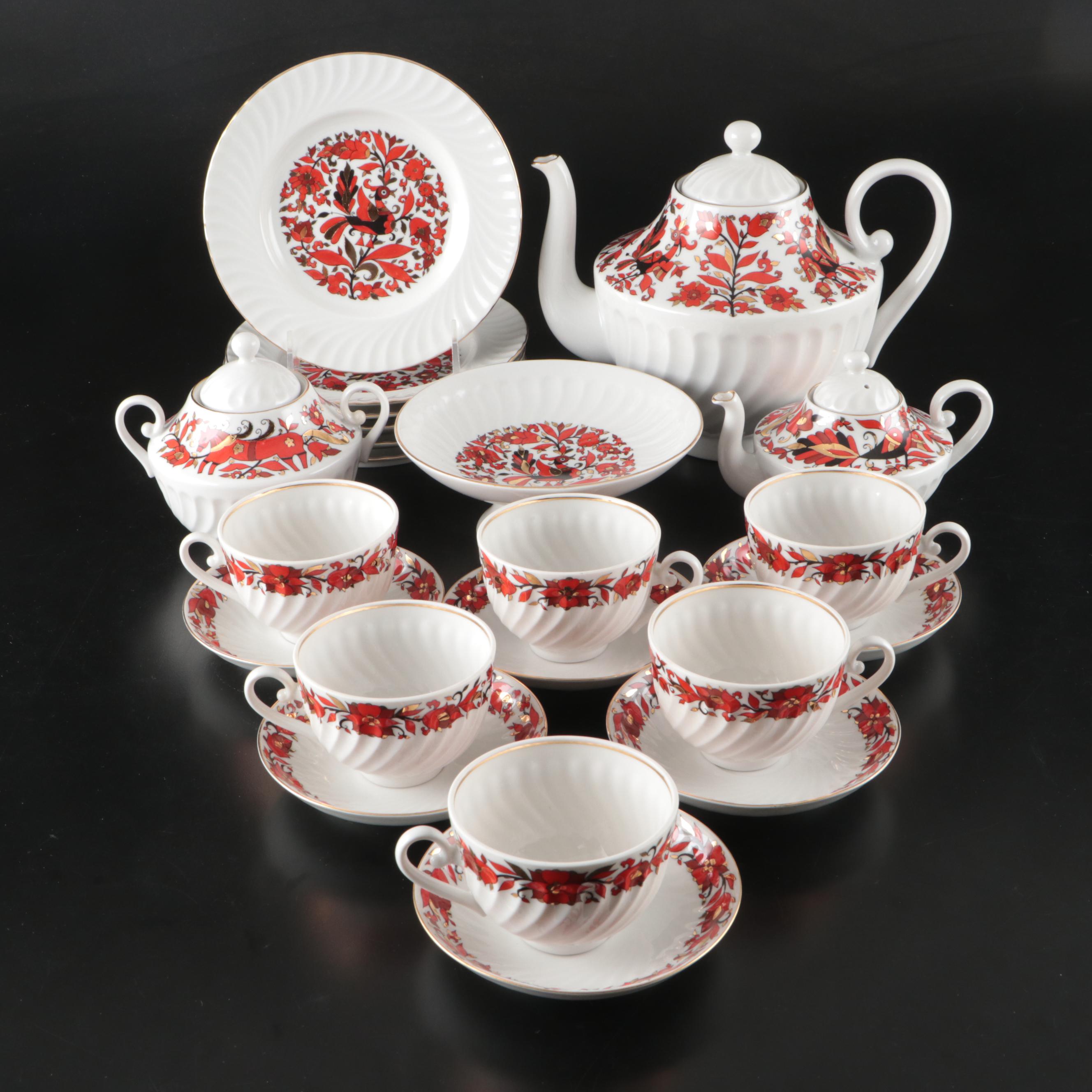 Lomonosov "Folklorette" Russian Porcelain Tea Set, 2002-2006