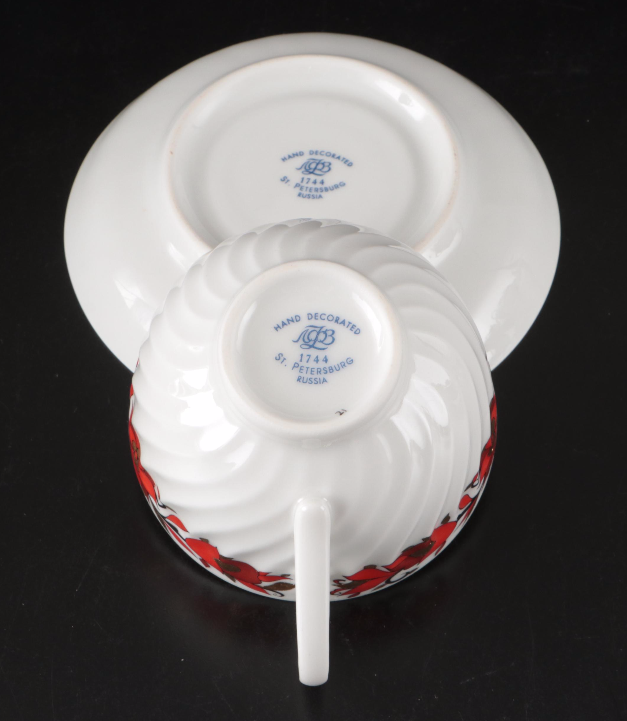 Lomonosov "Folklorette" Russian Porcelain Tea Set, 2002-2006