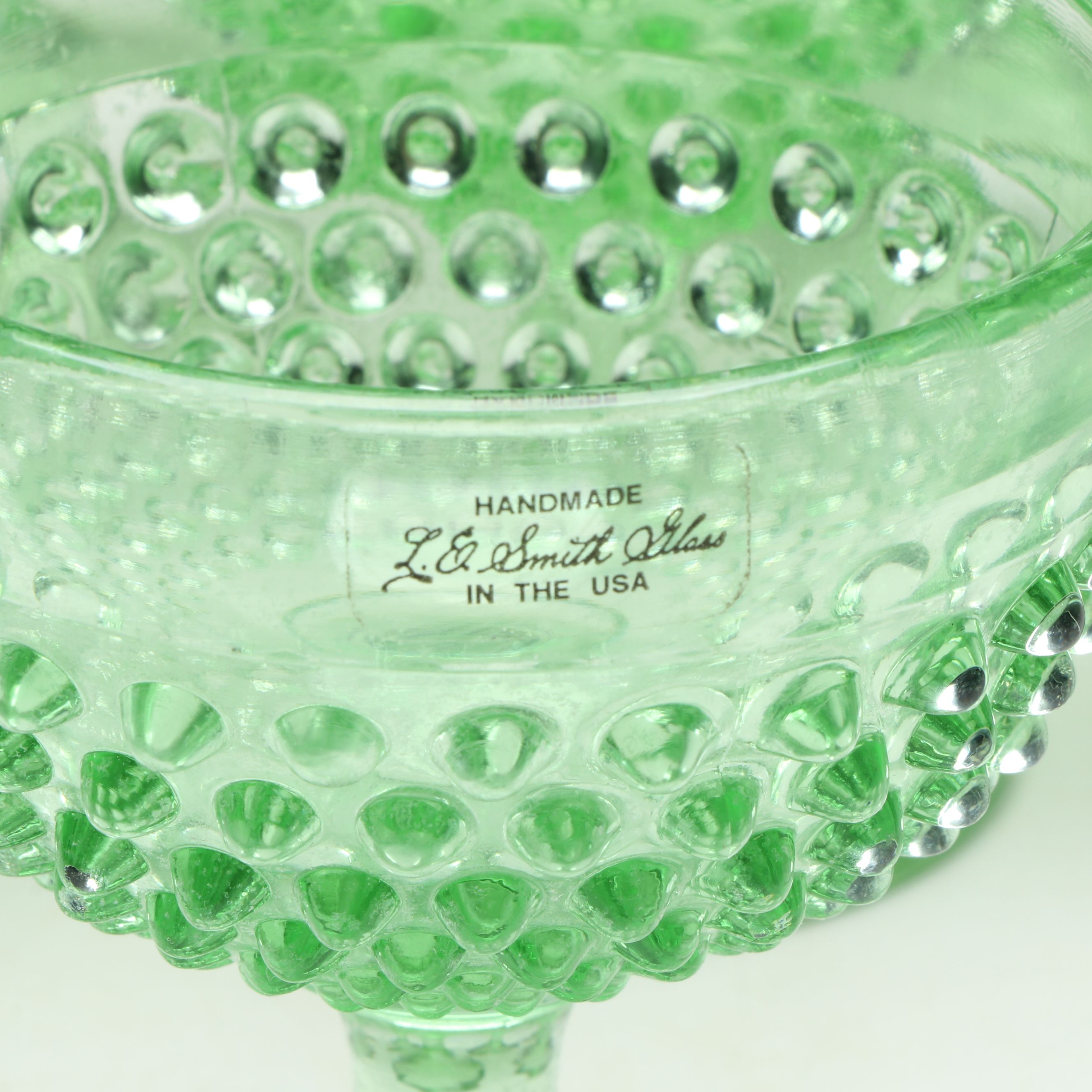 L. E. Smith Green Glass Round Tray with Low Sherbets and Champagne Coupe