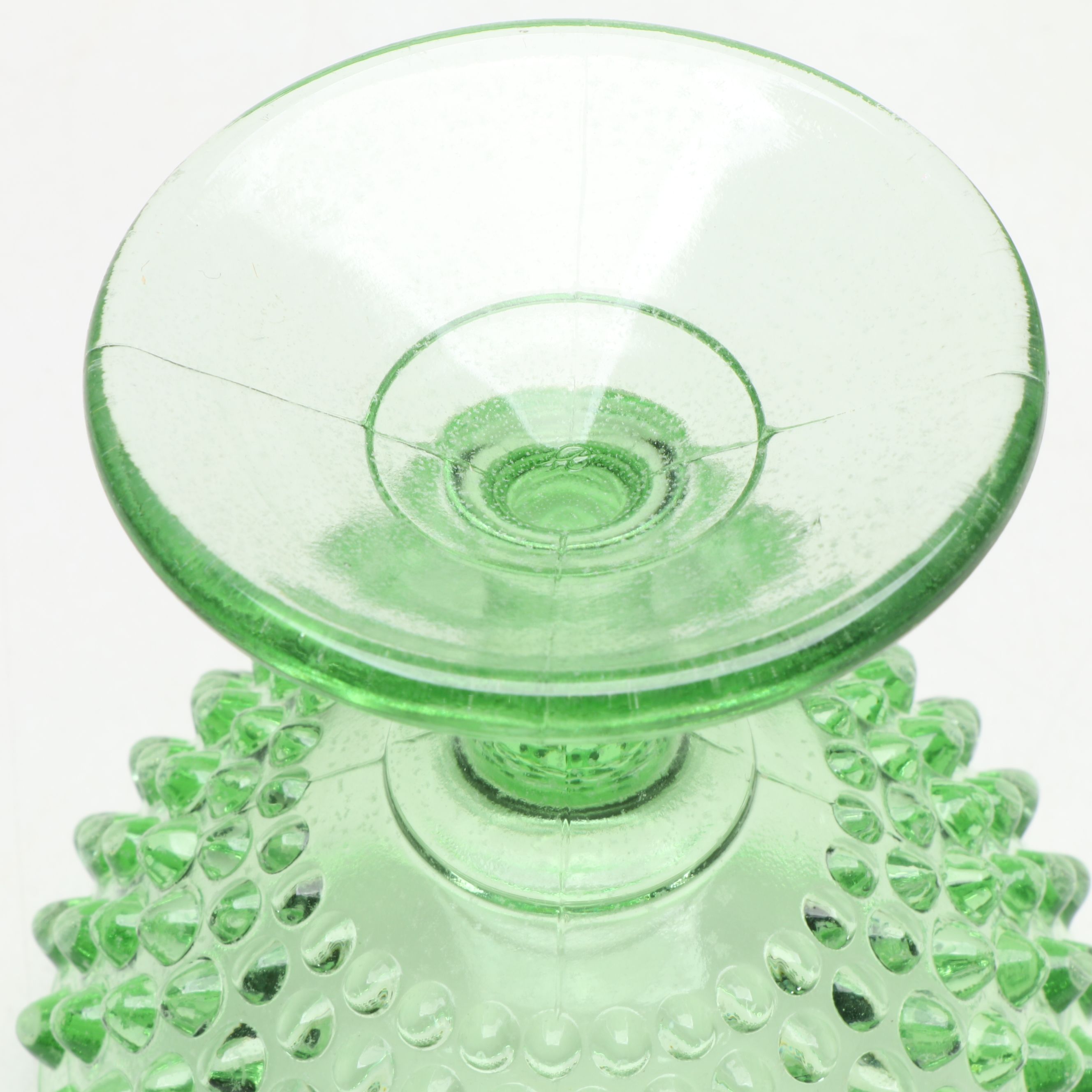 L. E. Smith Green Glass Round Tray with Low Sherbets and Champagne Coupe