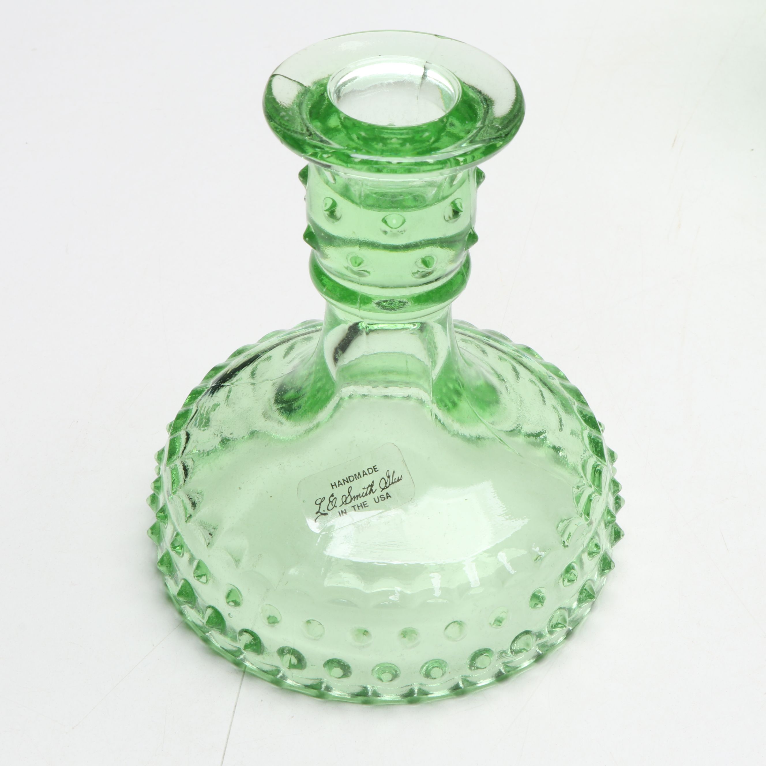 L. E. Smith Green Glass Round Tray with Low Sherbets and Champagne Coupe