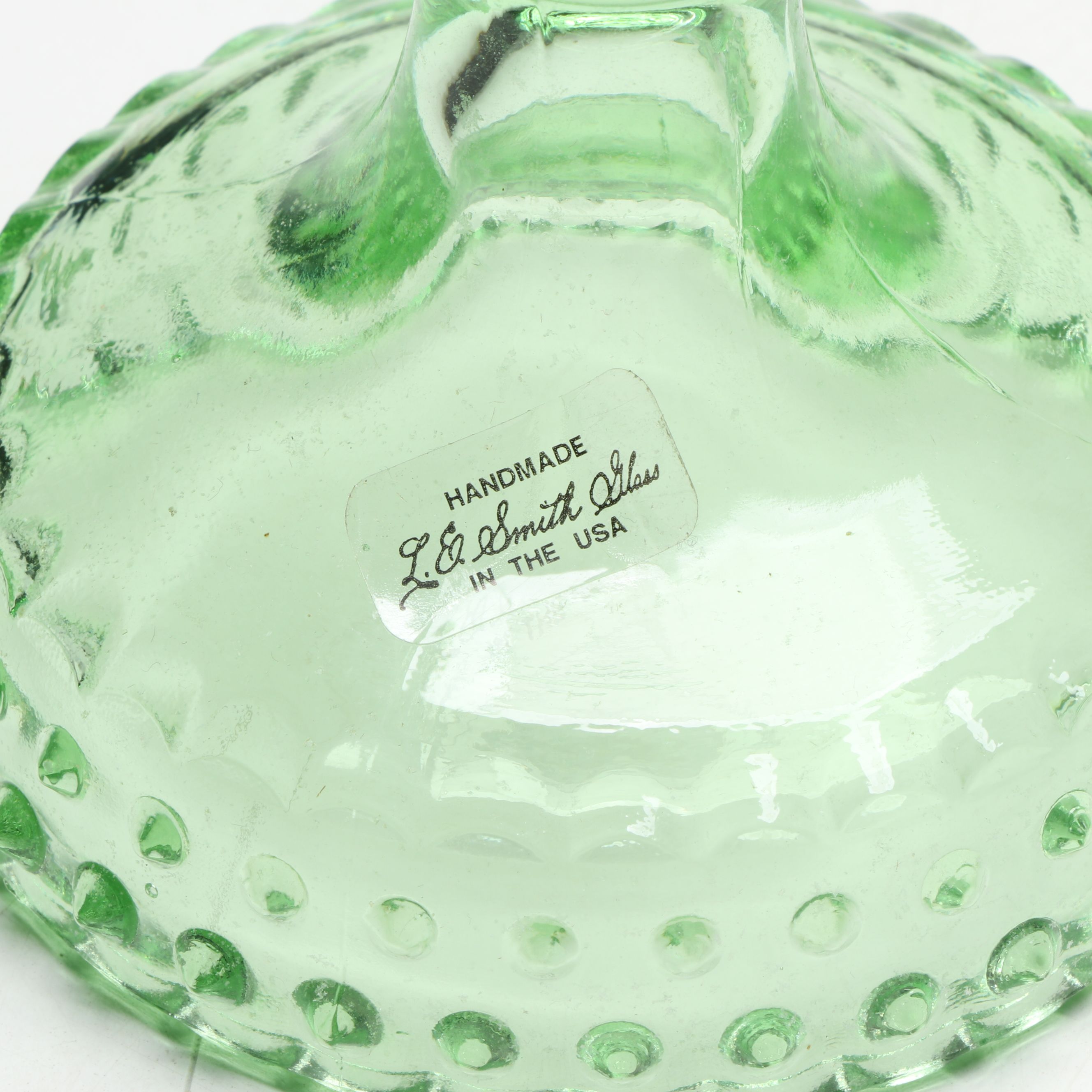 L. E. Smith Green Glass Round Tray with Low Sherbets and Champagne Coupe