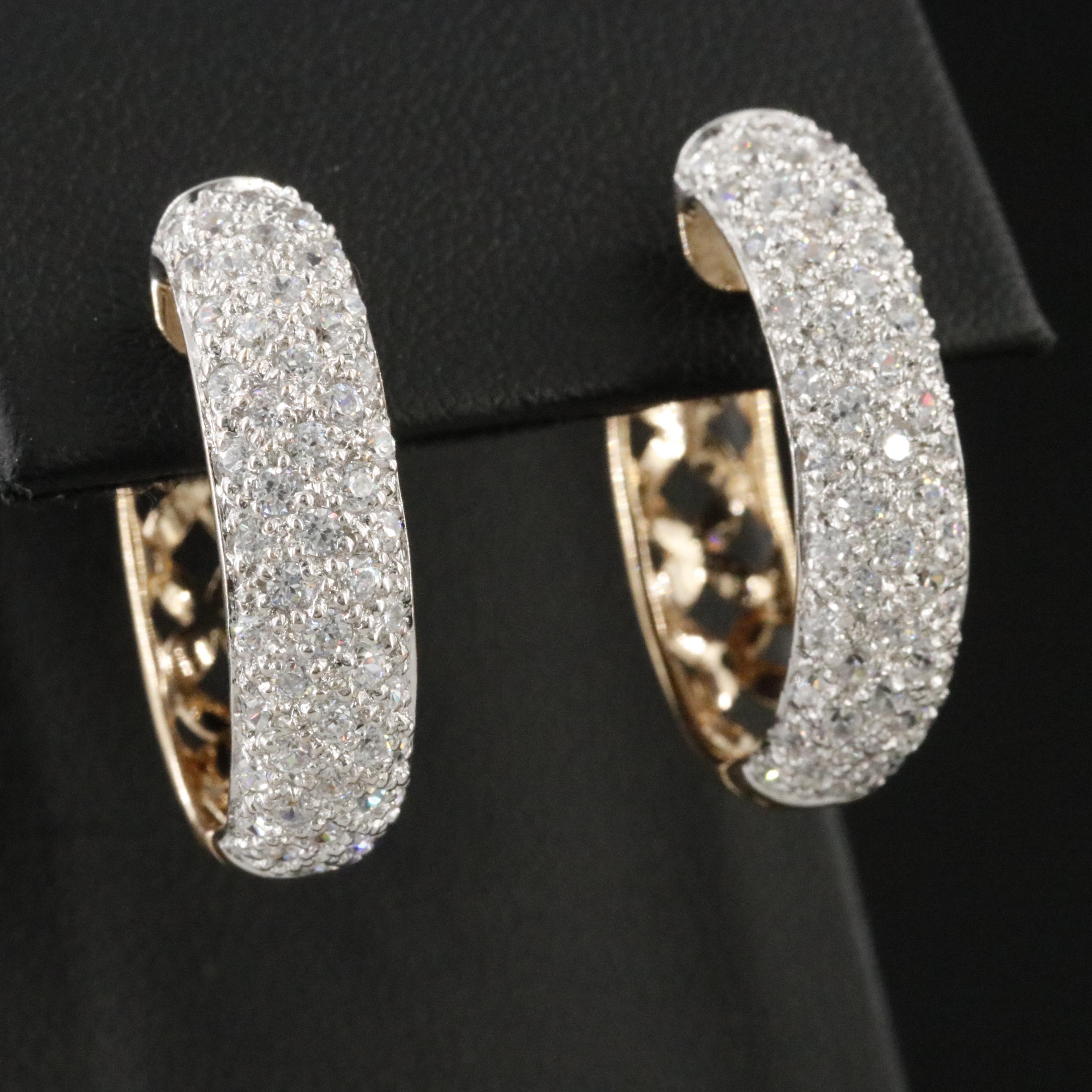14K Pavé CZ Hoop Earrings