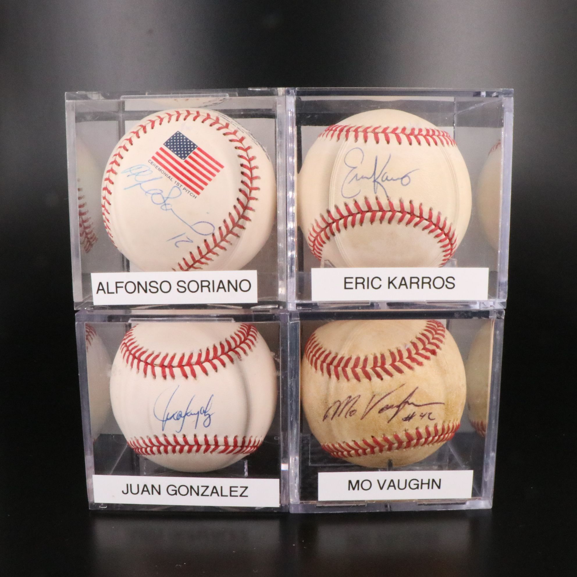 Mo Vaughn, Juan Gonzalez, Eric Karros, and Alfonso Soriano Signed Baseballs