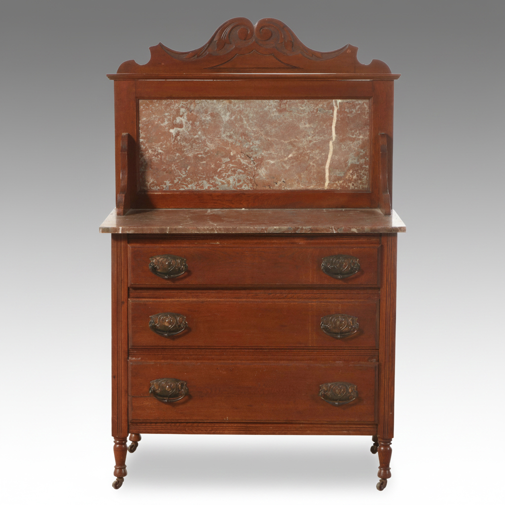Late Victorian Walnut and Marble Wash Stand, Late 19th/Early 20th Century