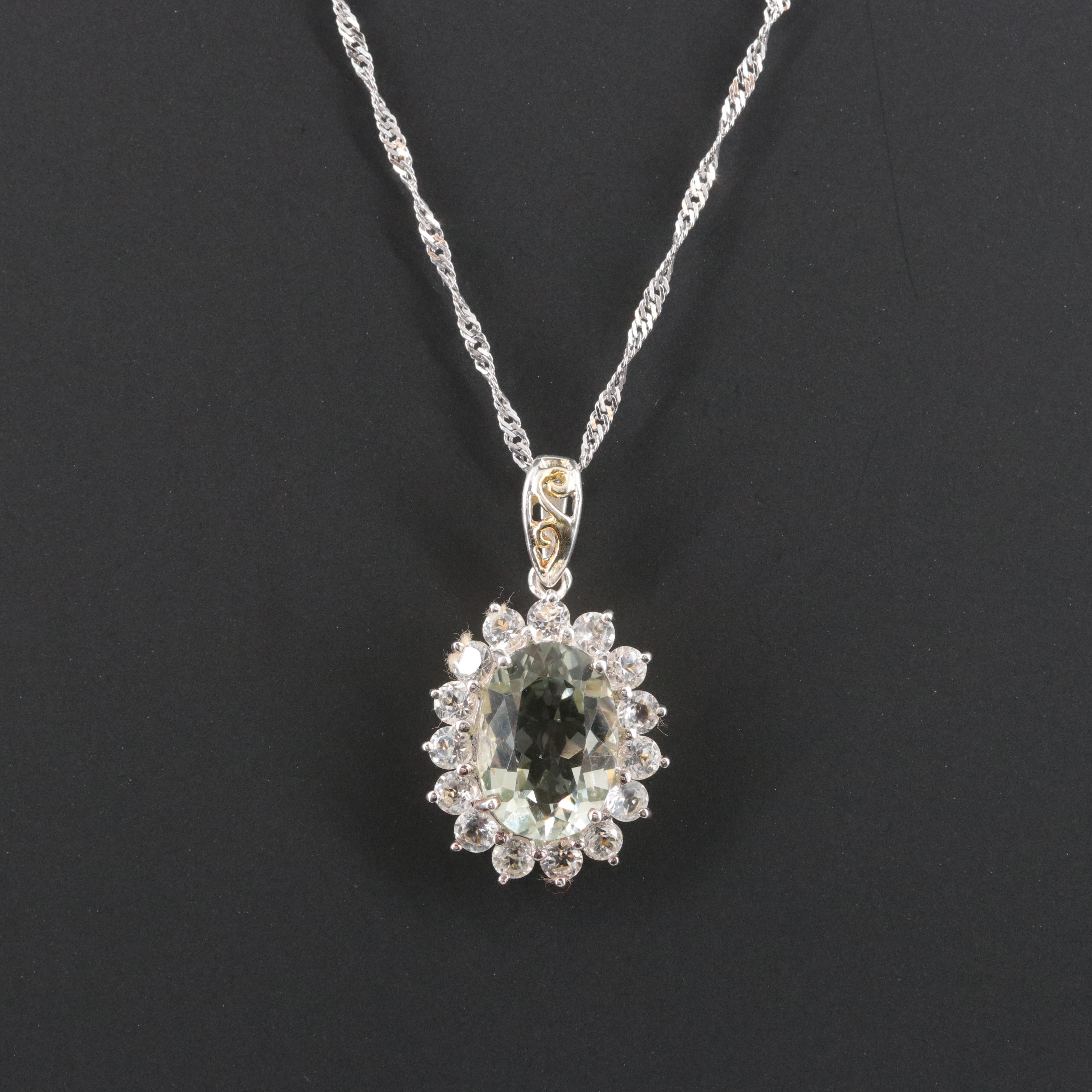 Sterling Prasiolite and White Topaz Pendant Necklace