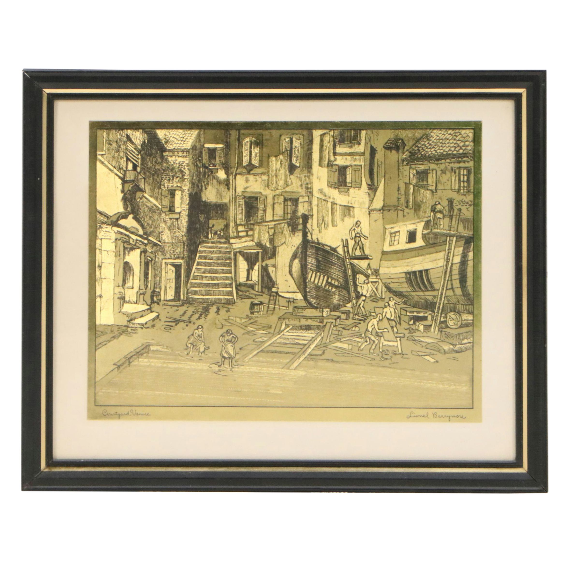 Foil Halftone Prints After Lionel Barrymore "Courtyard Venice" and More