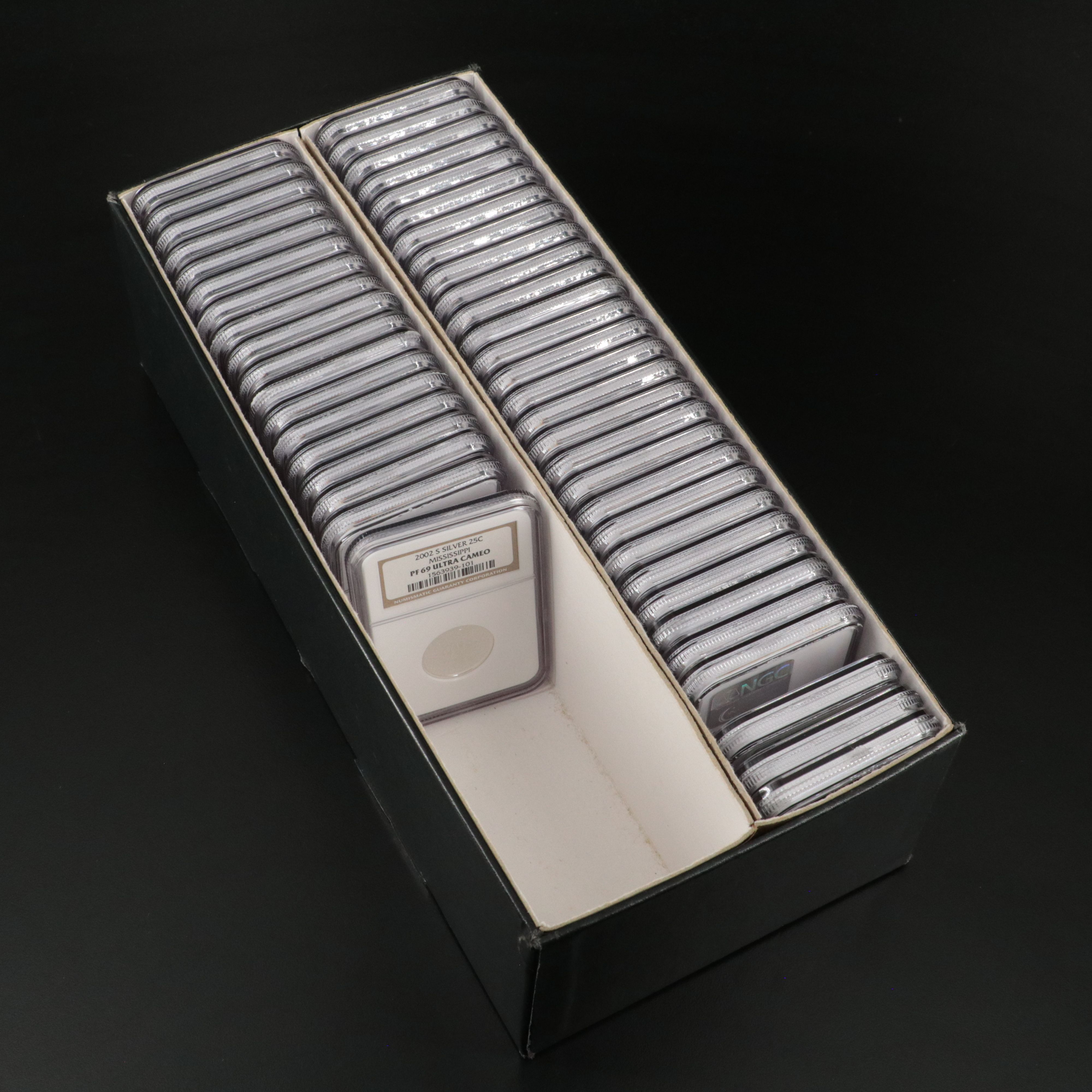 Forty-Eight NGC PF 69 Ultra Cameo 2002-S Mississippi Silver State Quarters