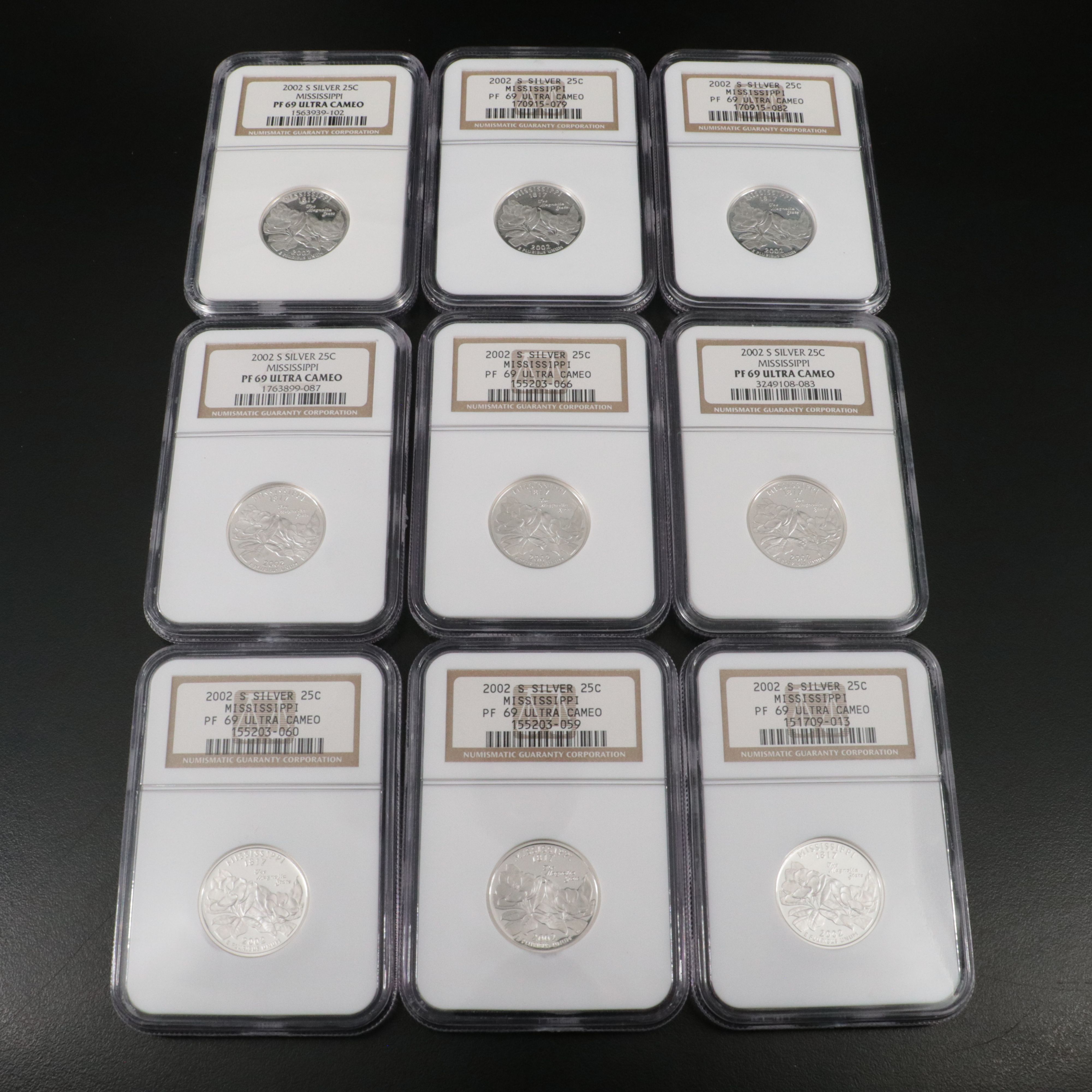 Forty-Eight NGC PF 69 Ultra Cameo 2002-S Mississippi Silver State Quarters