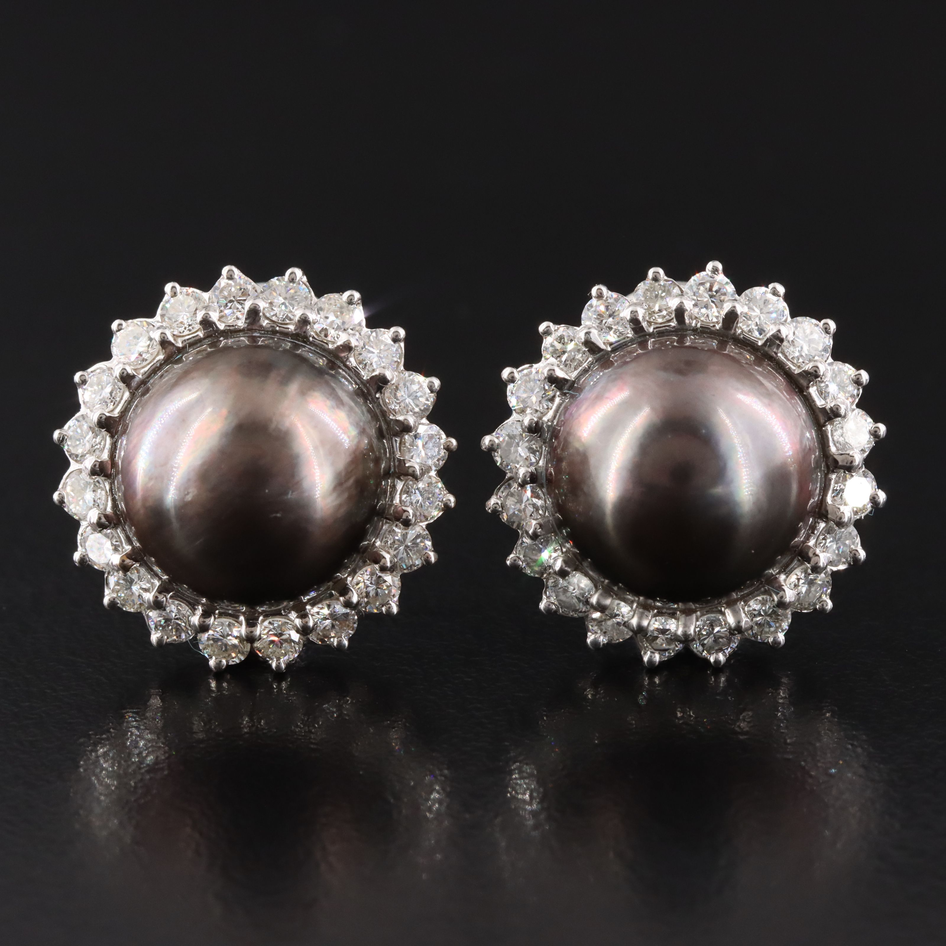 French 18K Pearl and 1.50 CTW Diamond Earrings