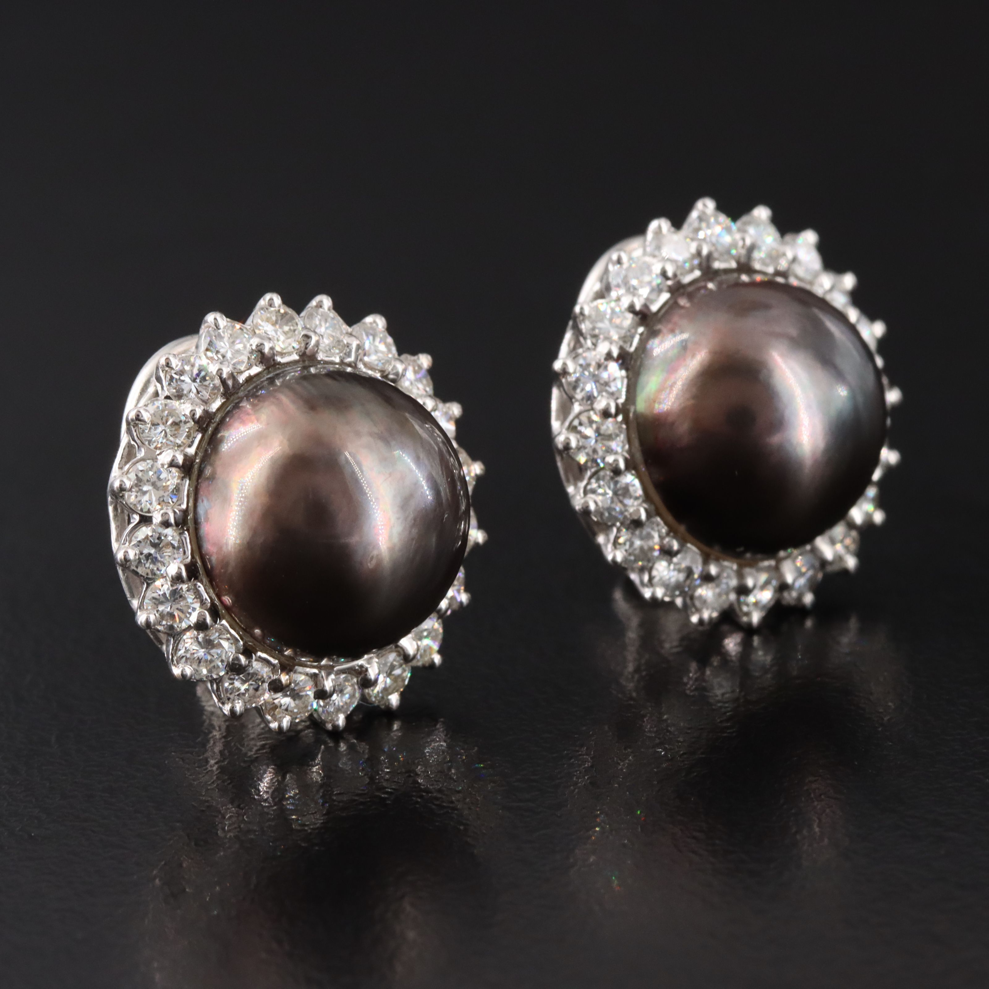 French 18K Pearl and 1.50 CTW Diamond Earrings