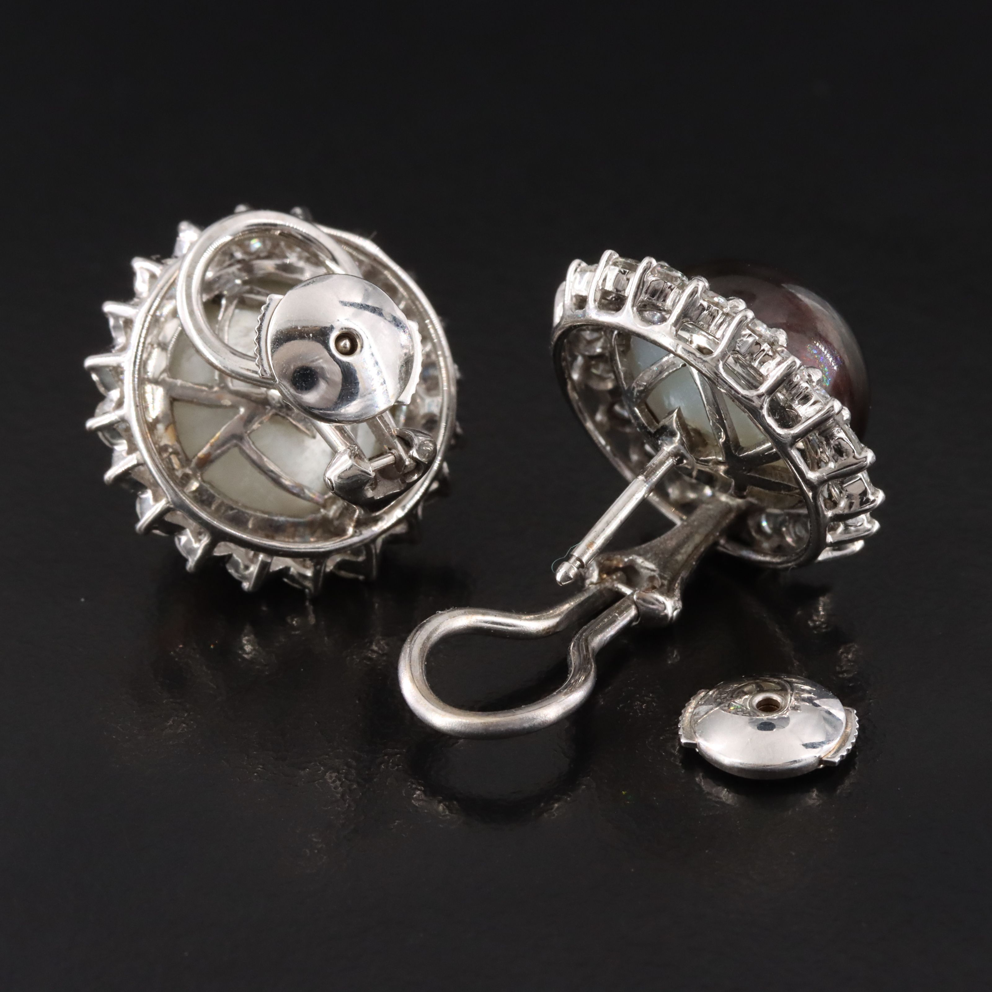 French 18K Pearl and 1.50 CTW Diamond Earrings