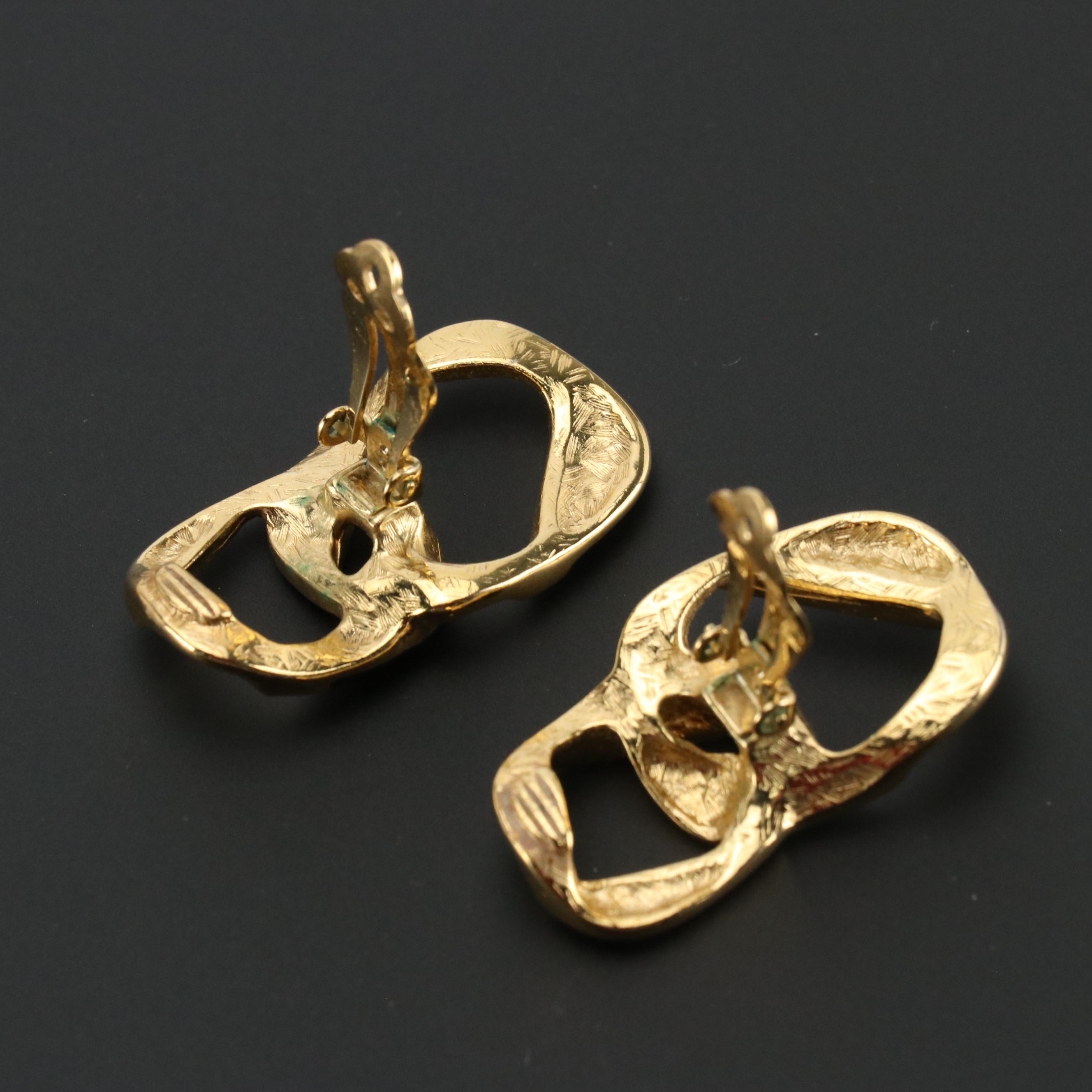 Givenchy Gold Tone Chain Necklace and Clip Earrings with G Logo Cotton Scarf