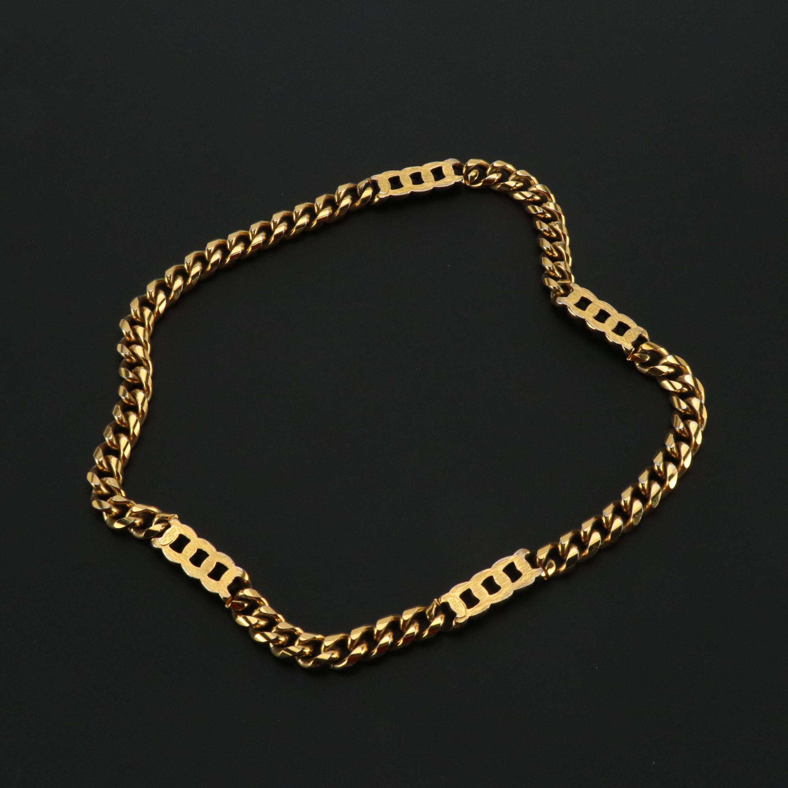 Givenchy Gold Tone Chain Necklace and Clip Earrings with G Logo Cotton Scarf