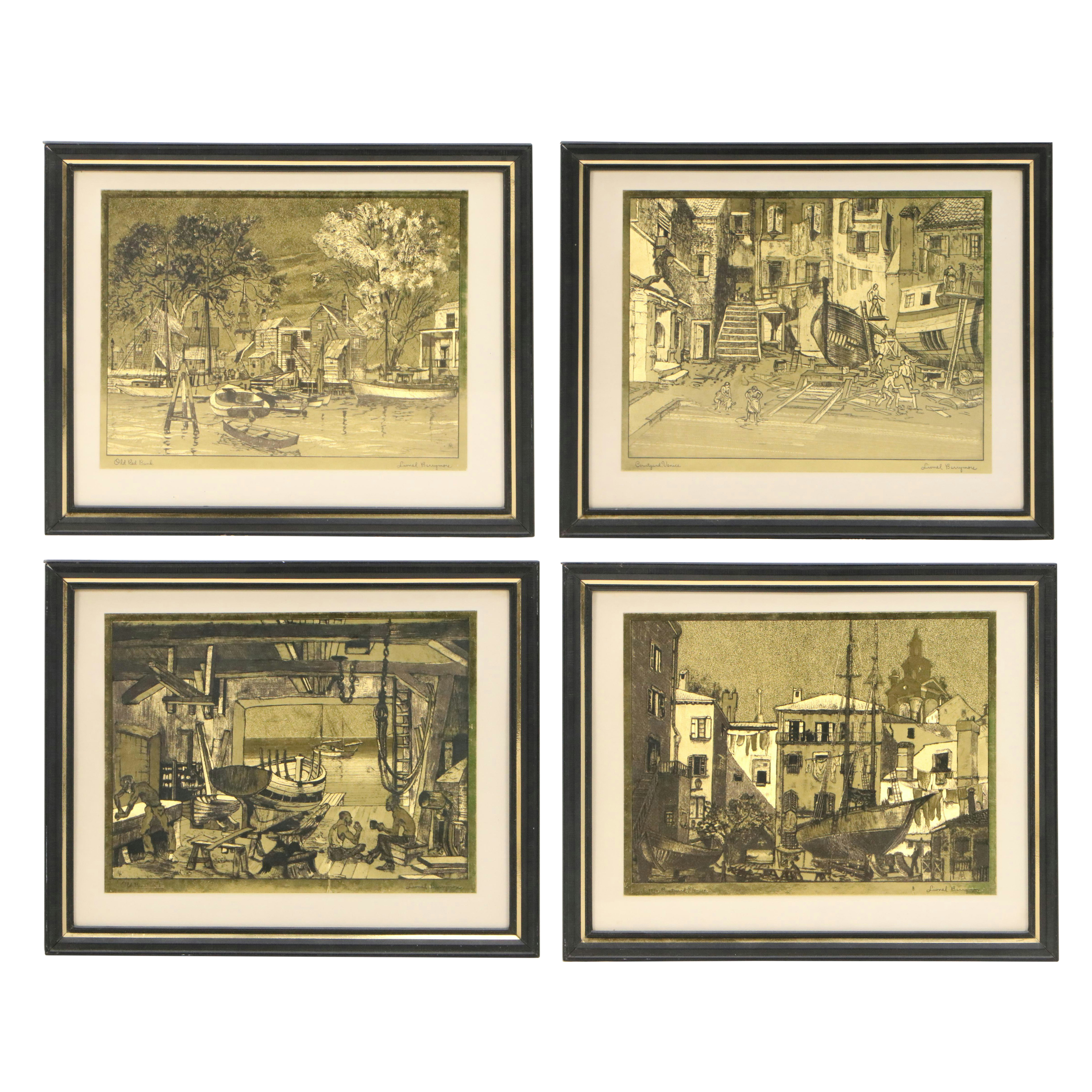 Foil Halftone Prints After Lionel Barrymore "Courtyard Venice" and More