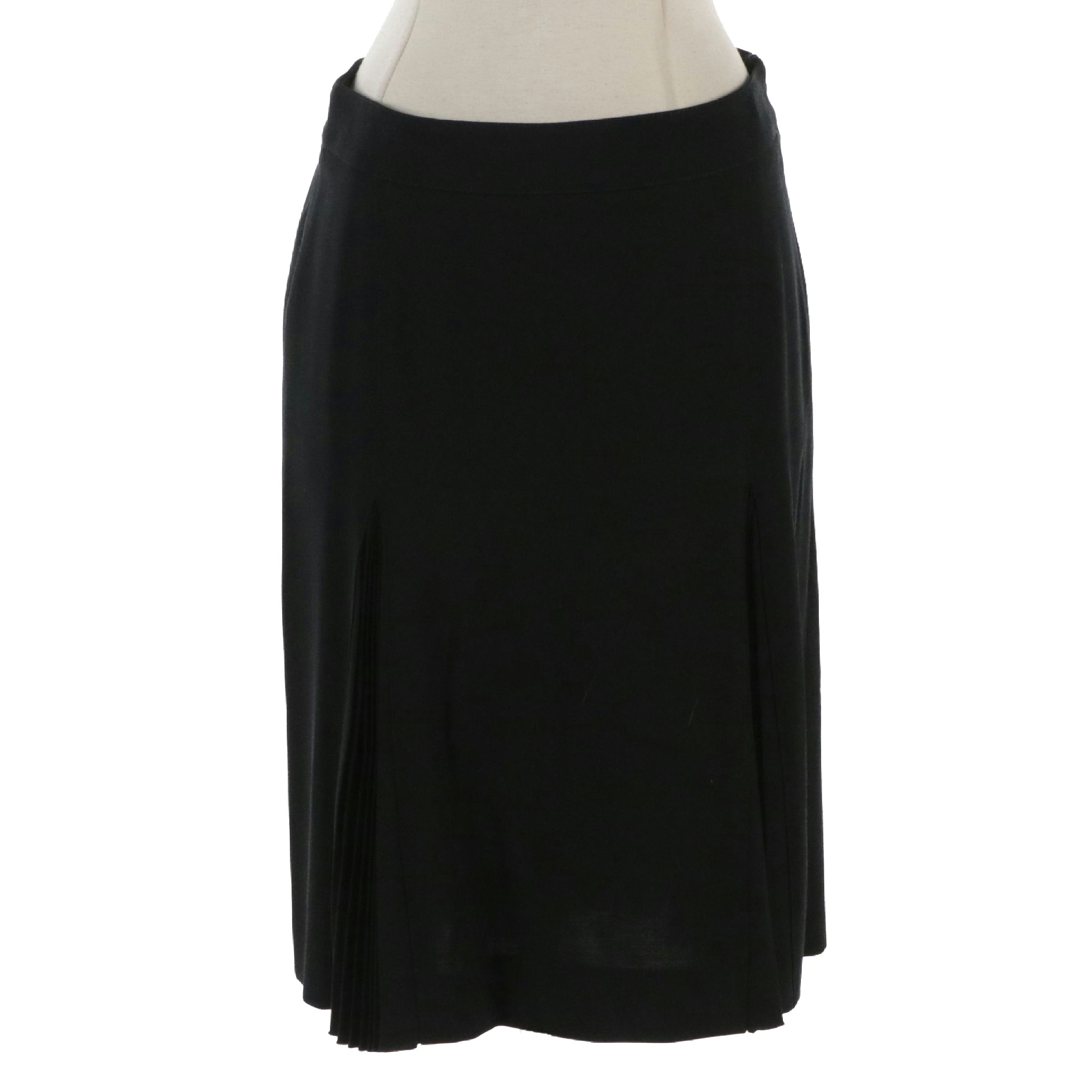 Valentino Roma Black Pleated Wool Blend Skirt