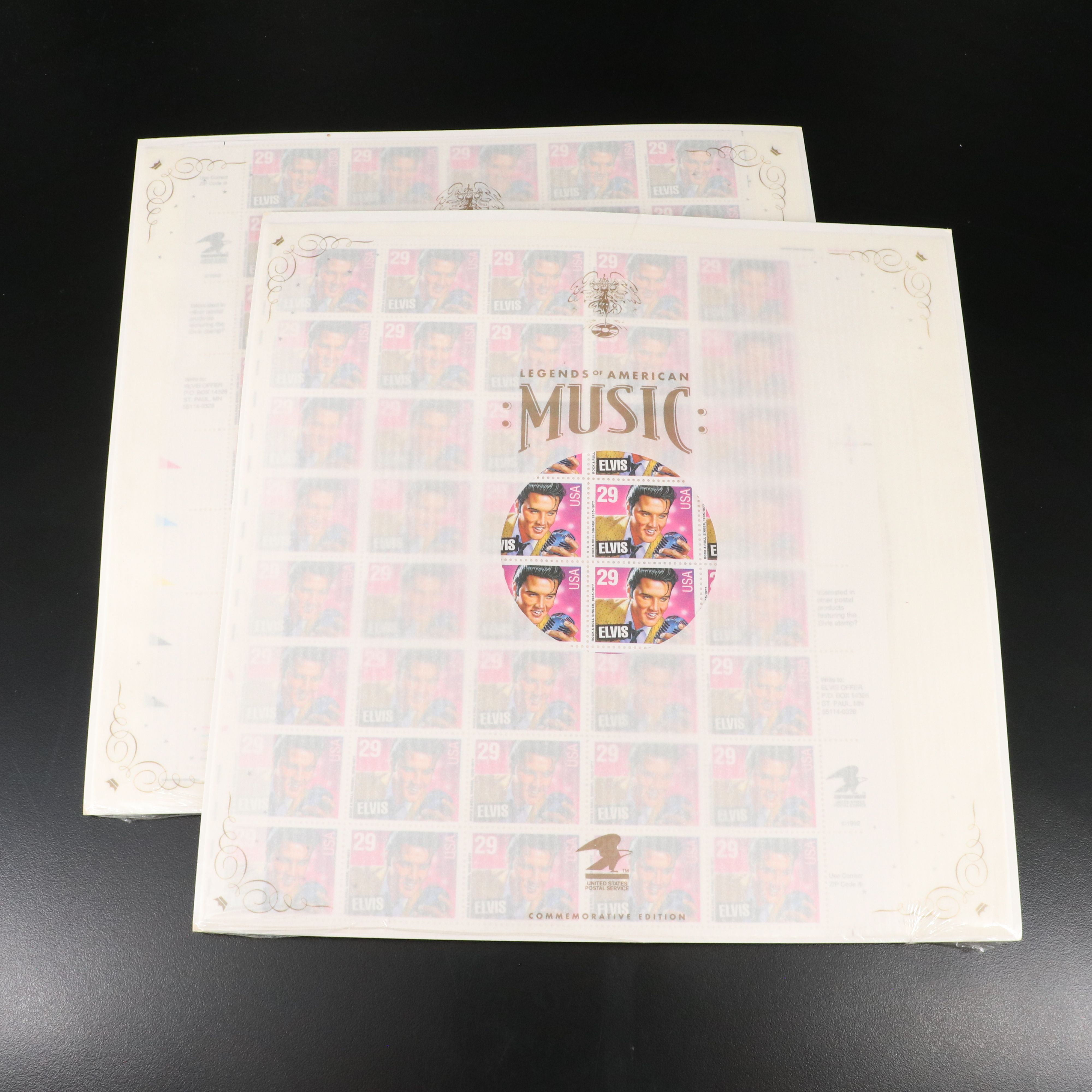 Two Mint Condition 29-Cent Elvis Postage Stamp Sheets, 1993