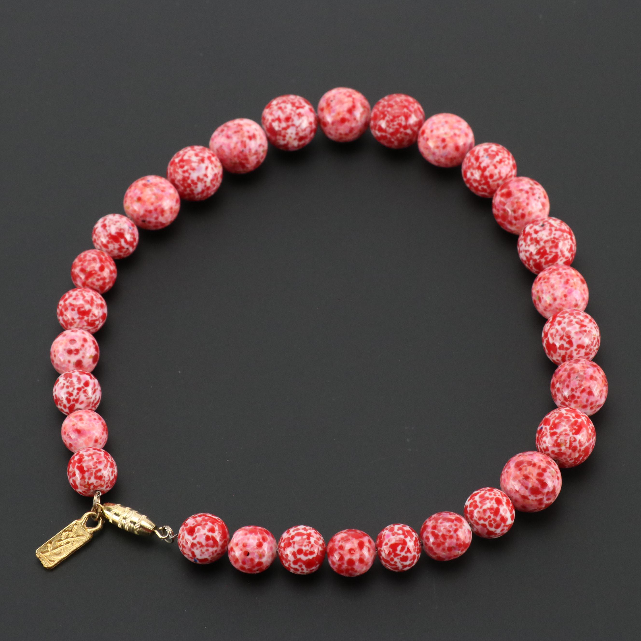 Yves Saint Laurent Ceramic Bead Graduated Choker and Rose Print Silk Scarf Shawl