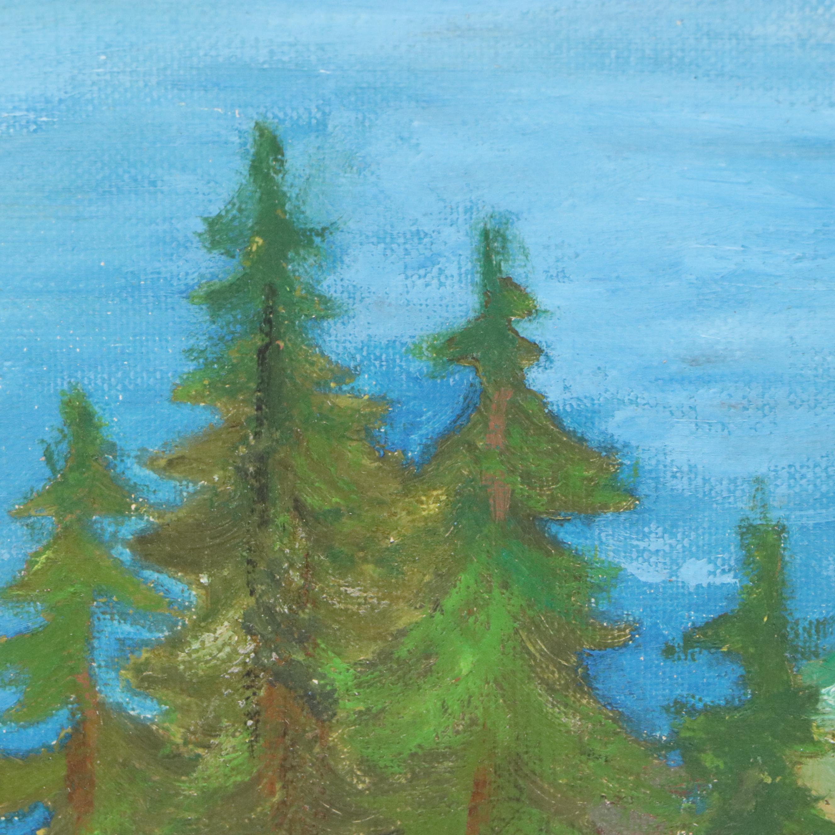 After Ila McAfee Oil Painting of Horses in Mountainous Landscape