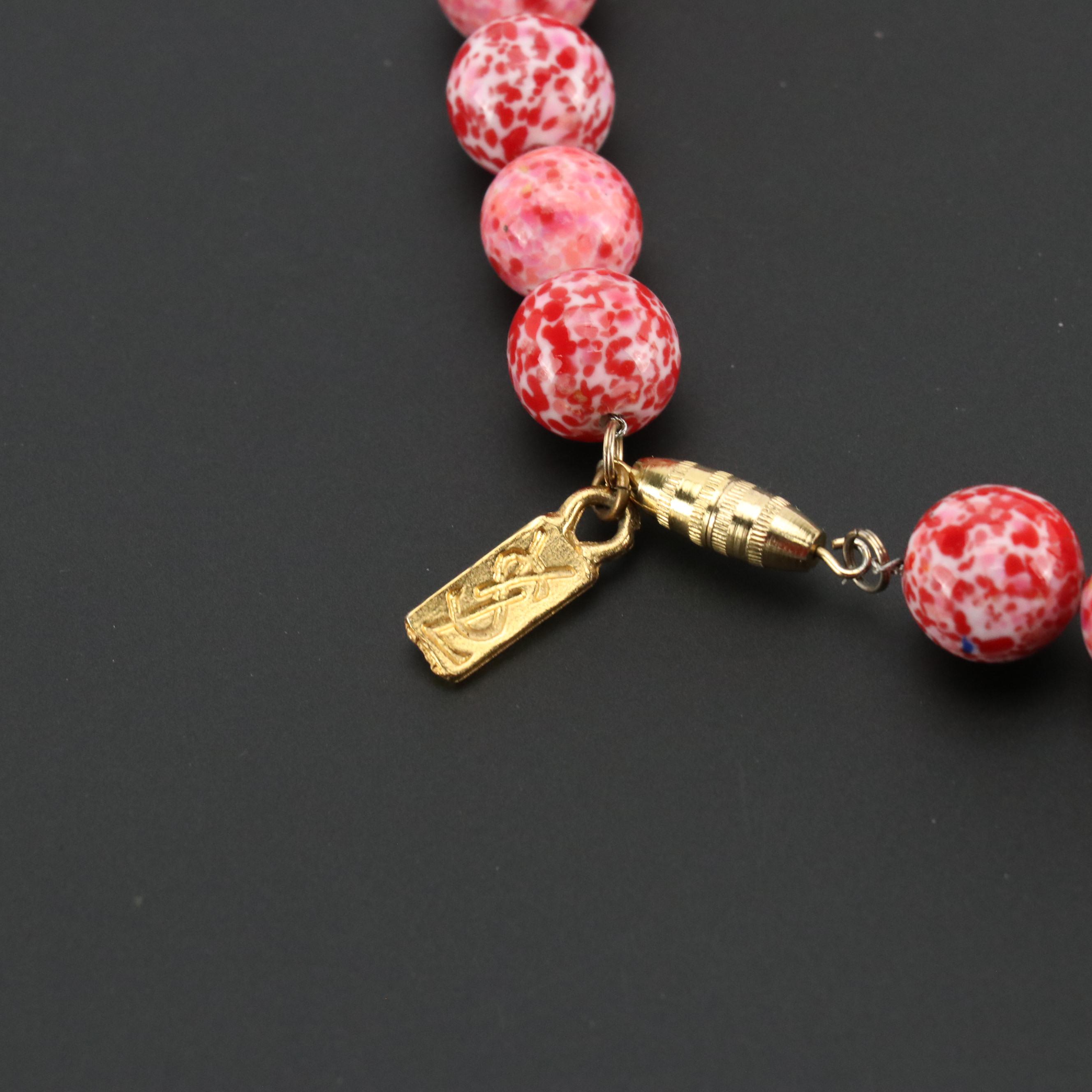 Yves Saint Laurent Ceramic Bead Graduated Choker and Rose Print Silk Scarf Shawl