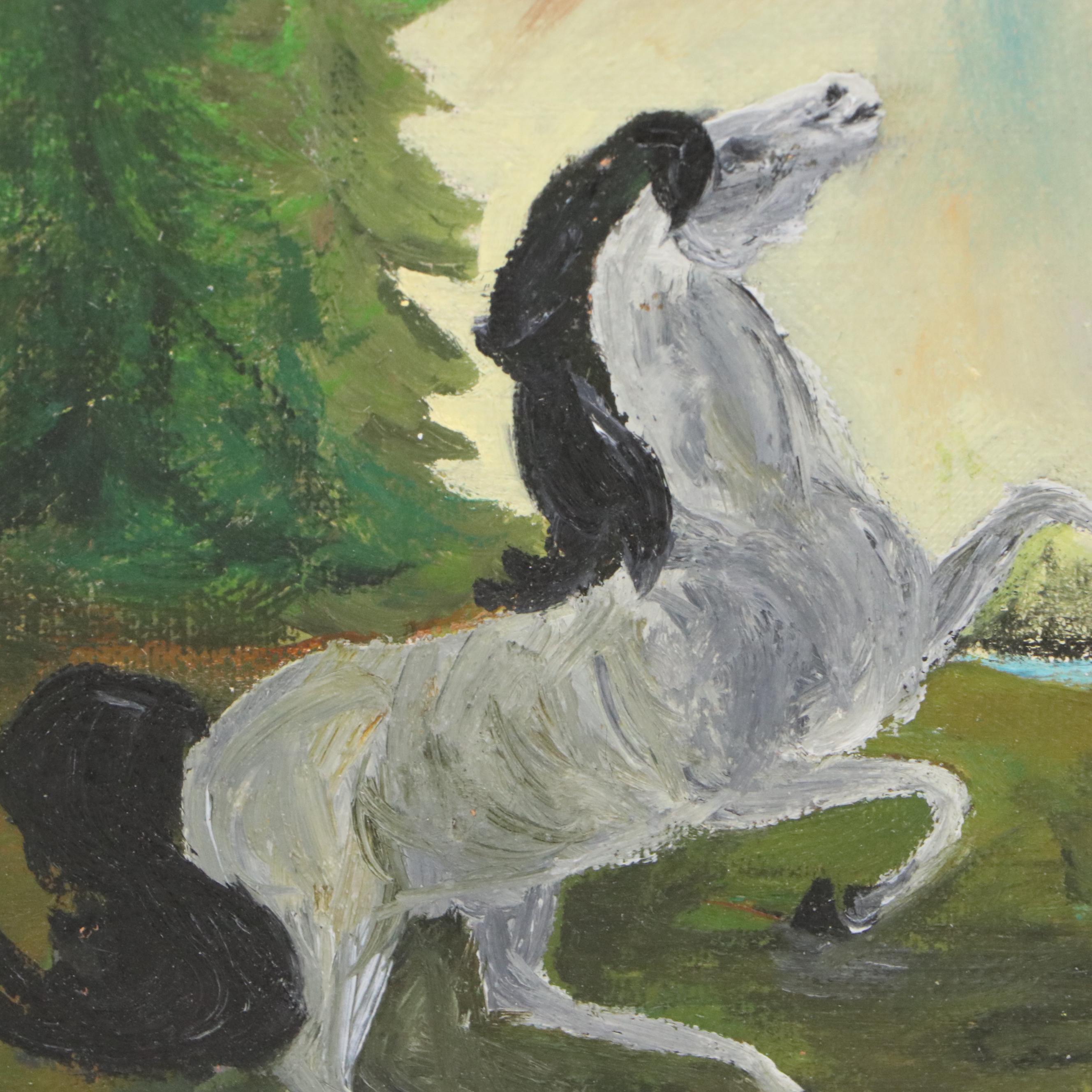 After Ila McAfee Oil Painting of Horses in Mountainous Landscape