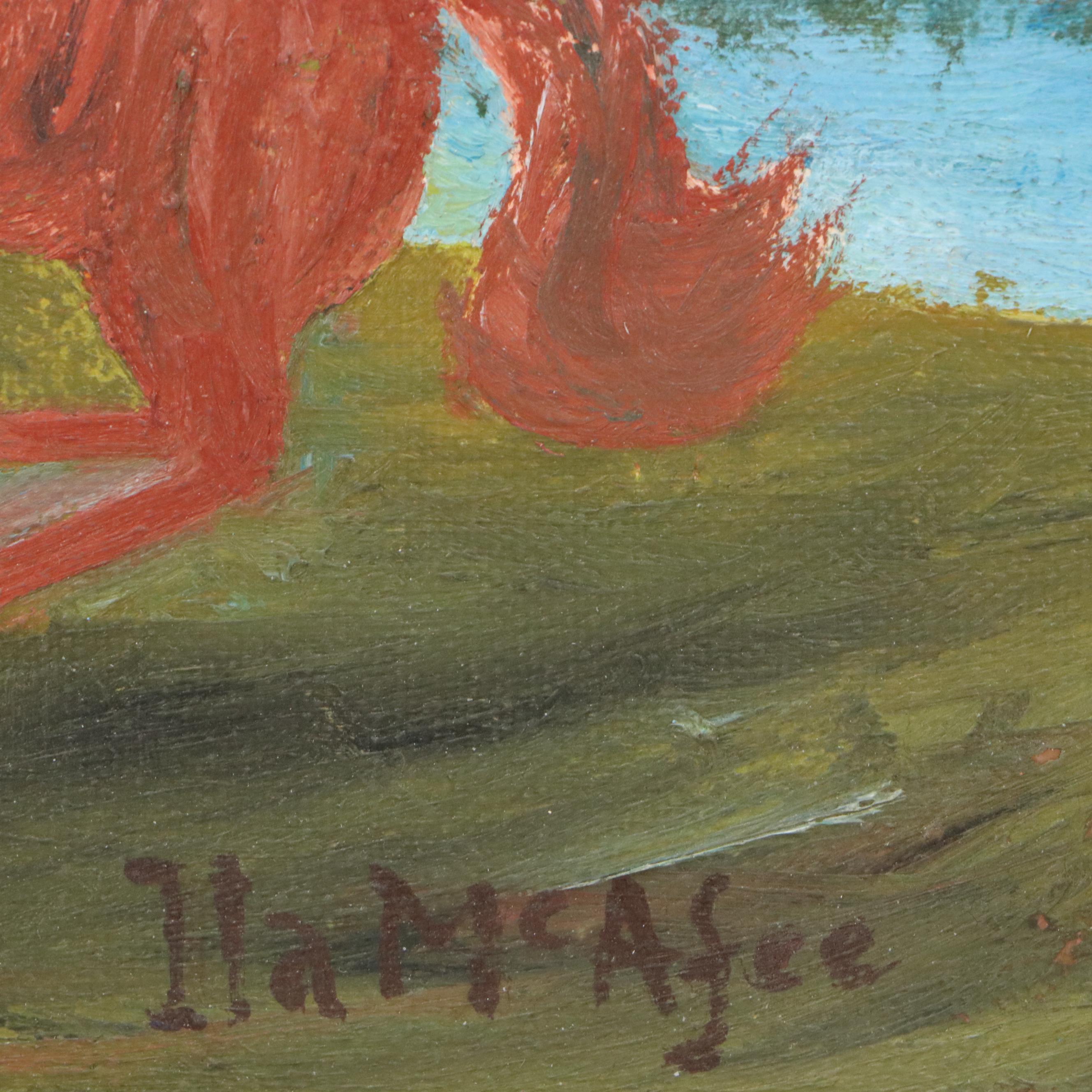 After Ila McAfee Oil Painting of Horses in Mountainous Landscape