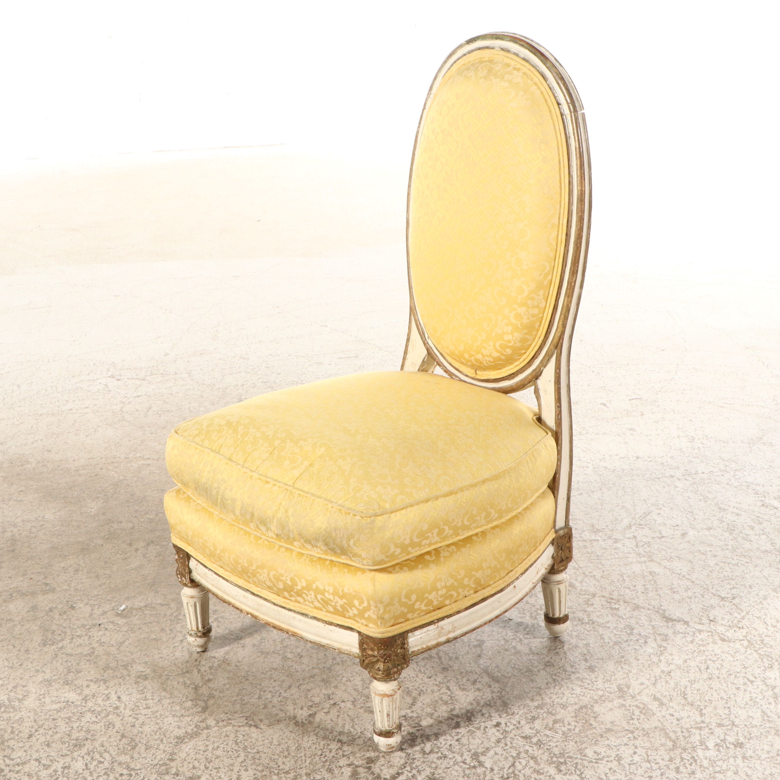 Otto Zenke Louis XVI Style Painted and Parcel Gilt Slipper Chair