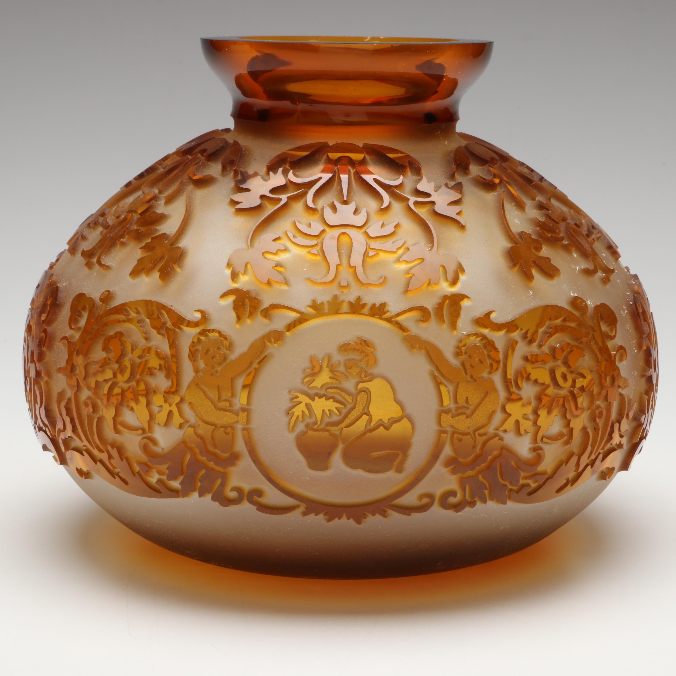 Kelsey Murphy for Pilgrim Amber Etched Glass Vase, 20th Century