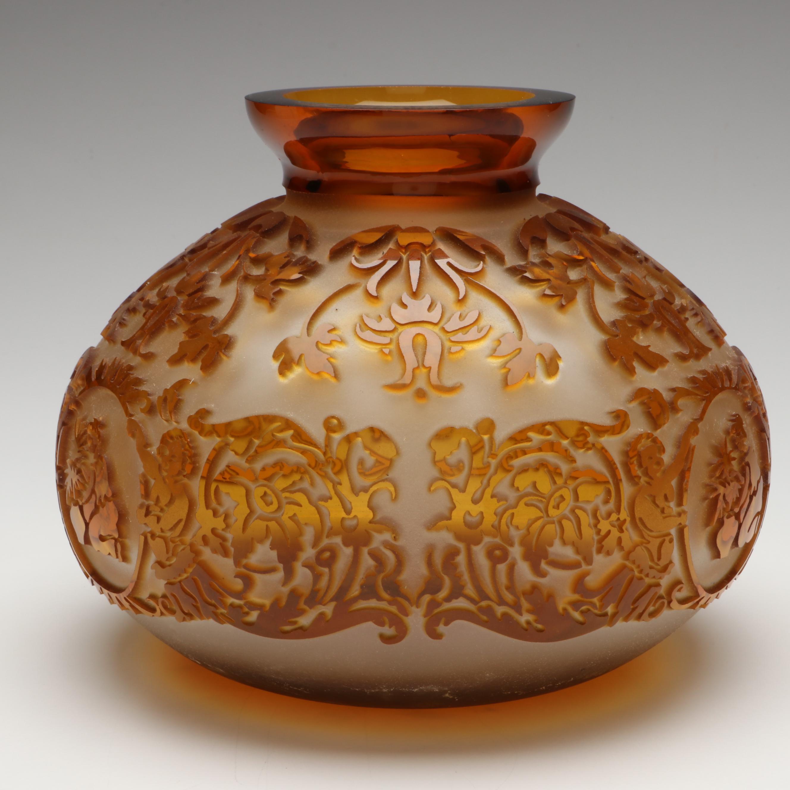 Kelsey Murphy for Pilgrim Amber Etched Glass Vase, 20th Century