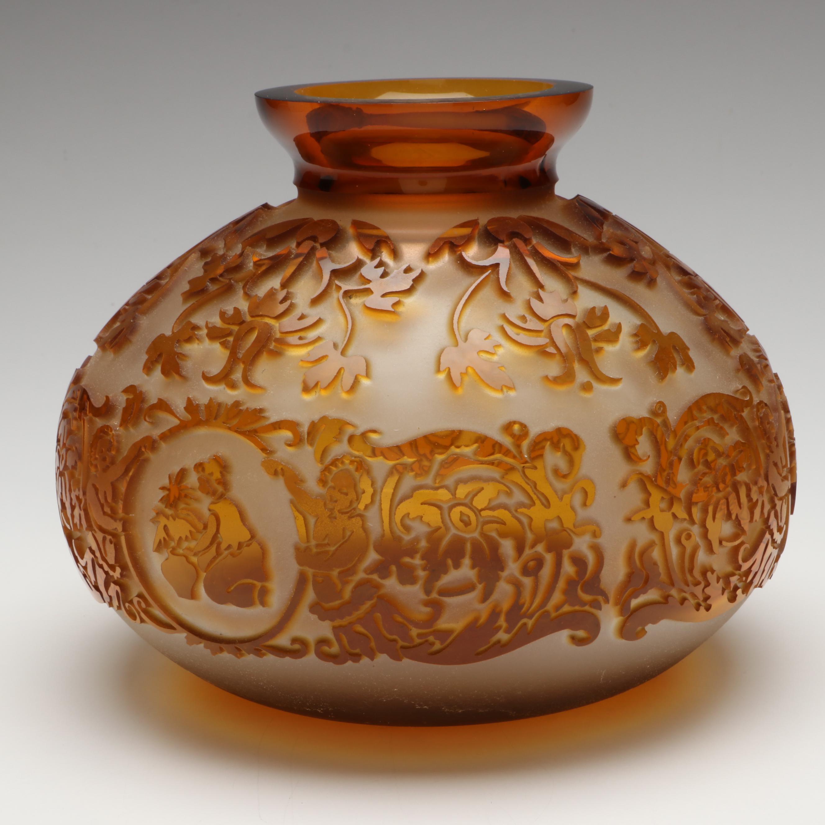 Kelsey Murphy for Pilgrim Amber Etched Glass Vase, 20th Century