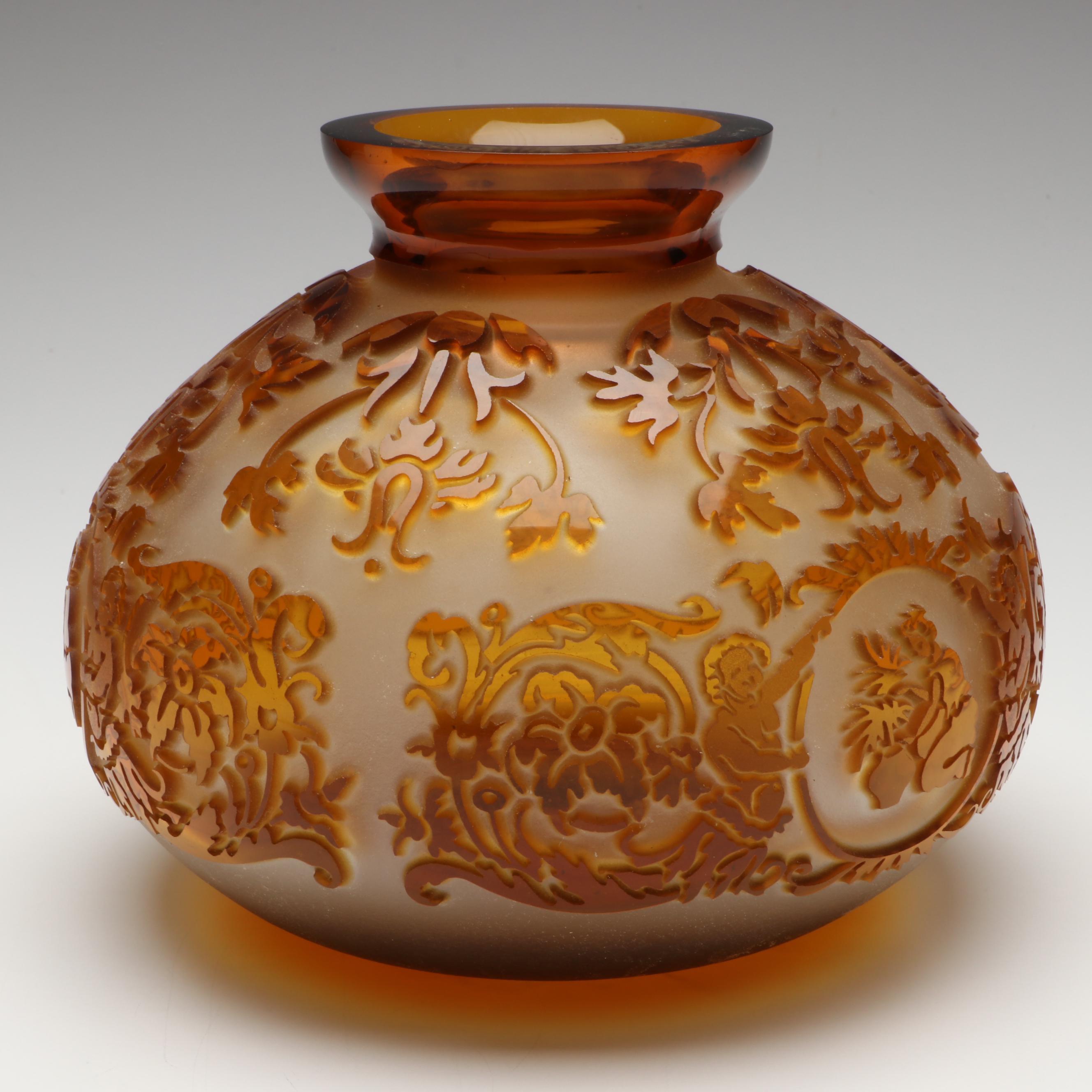 Kelsey Murphy for Pilgrim Amber Etched Glass Vase, 20th Century