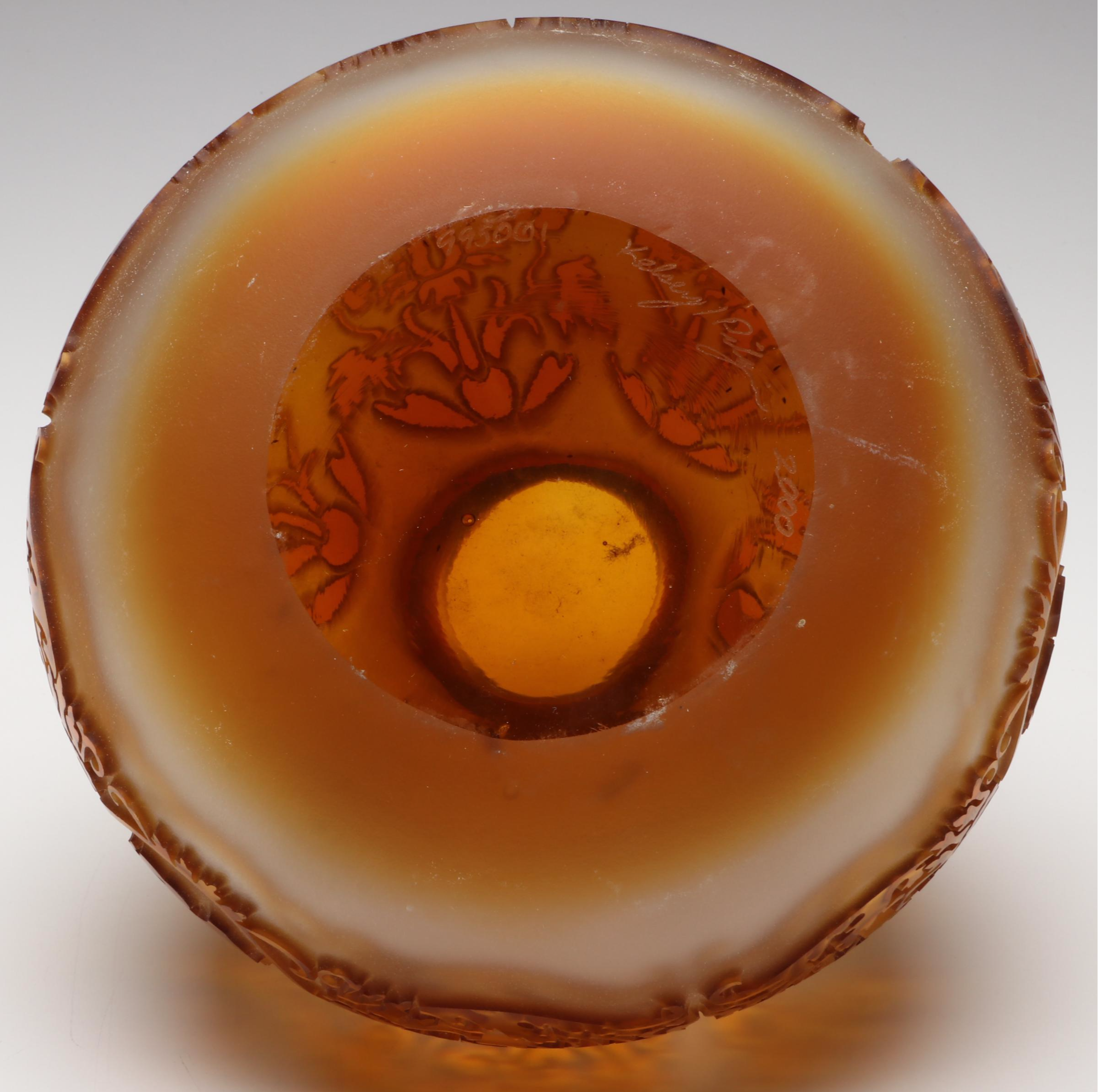 Kelsey Murphy for Pilgrim Amber Etched Glass Vase, 20th Century