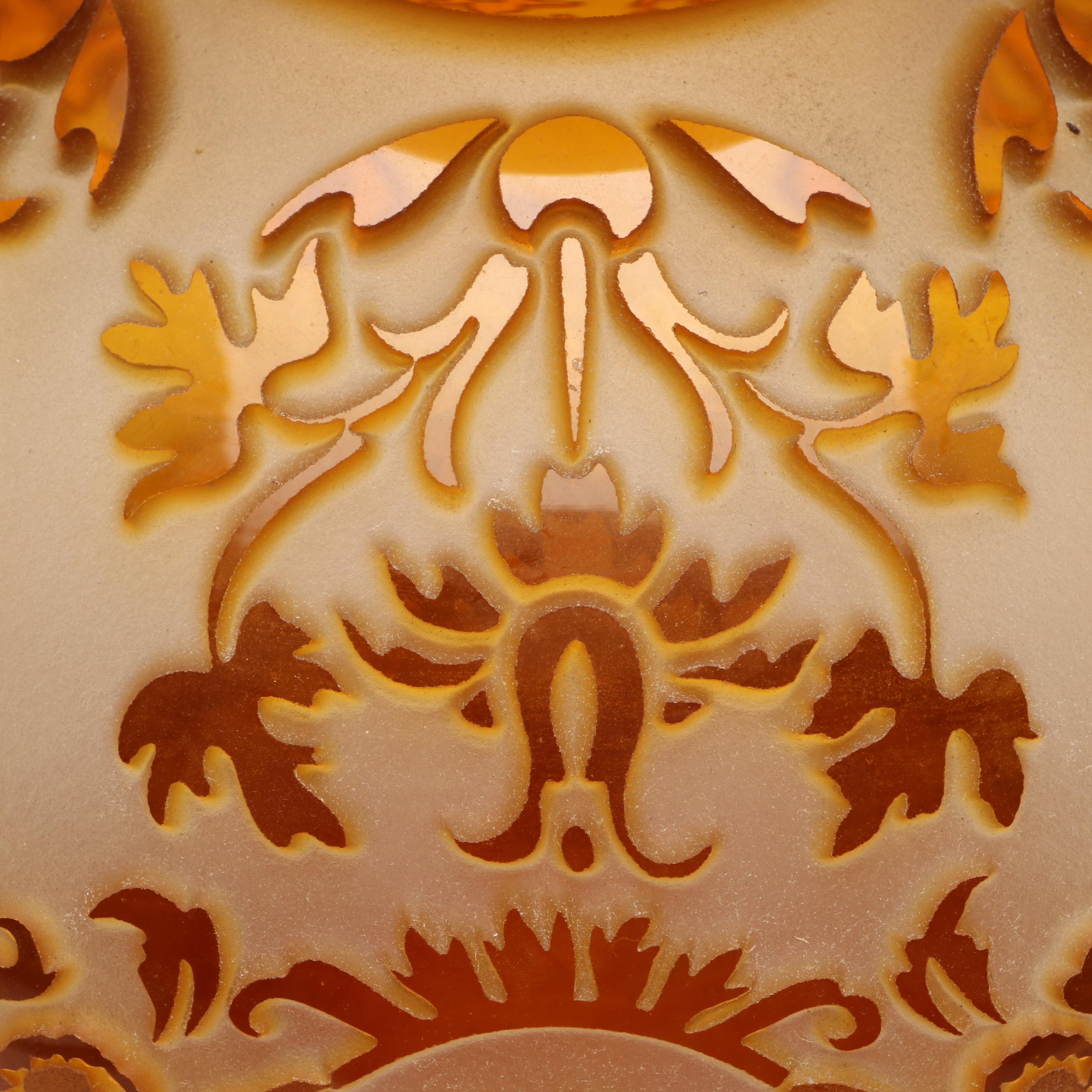 Kelsey Murphy for Pilgrim Amber Etched Glass Vase, 20th Century