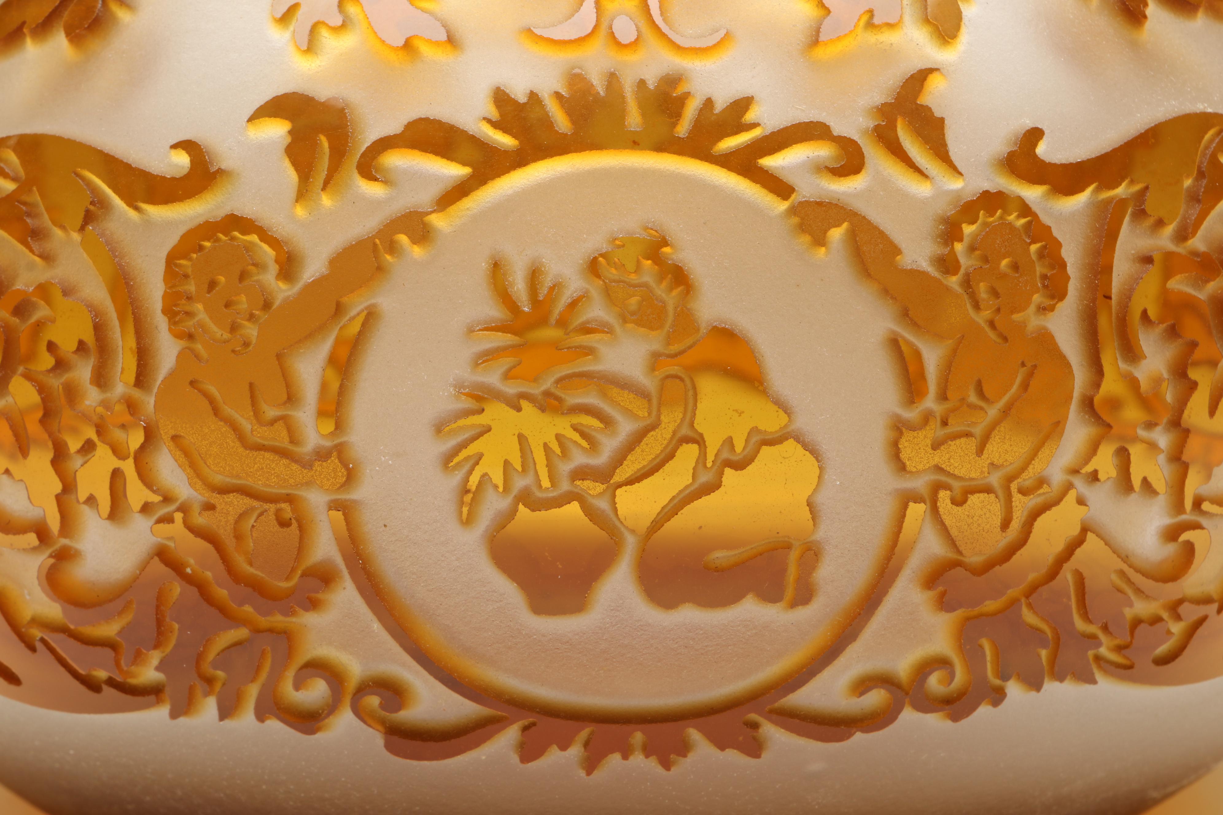 Kelsey Murphy for Pilgrim Amber Etched Glass Vase, 20th Century