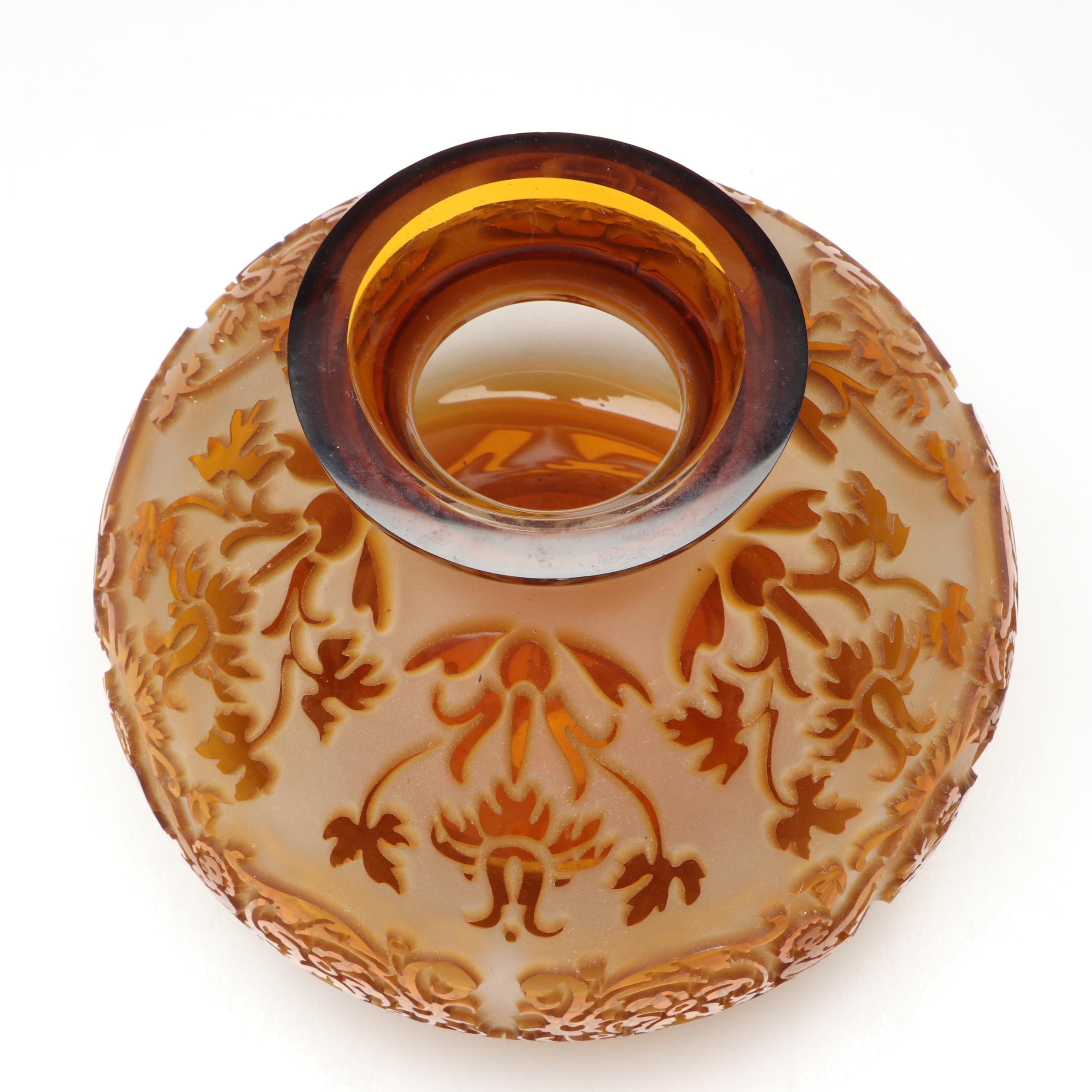 Kelsey Murphy for Pilgrim Amber Etched Glass Vase, 20th Century