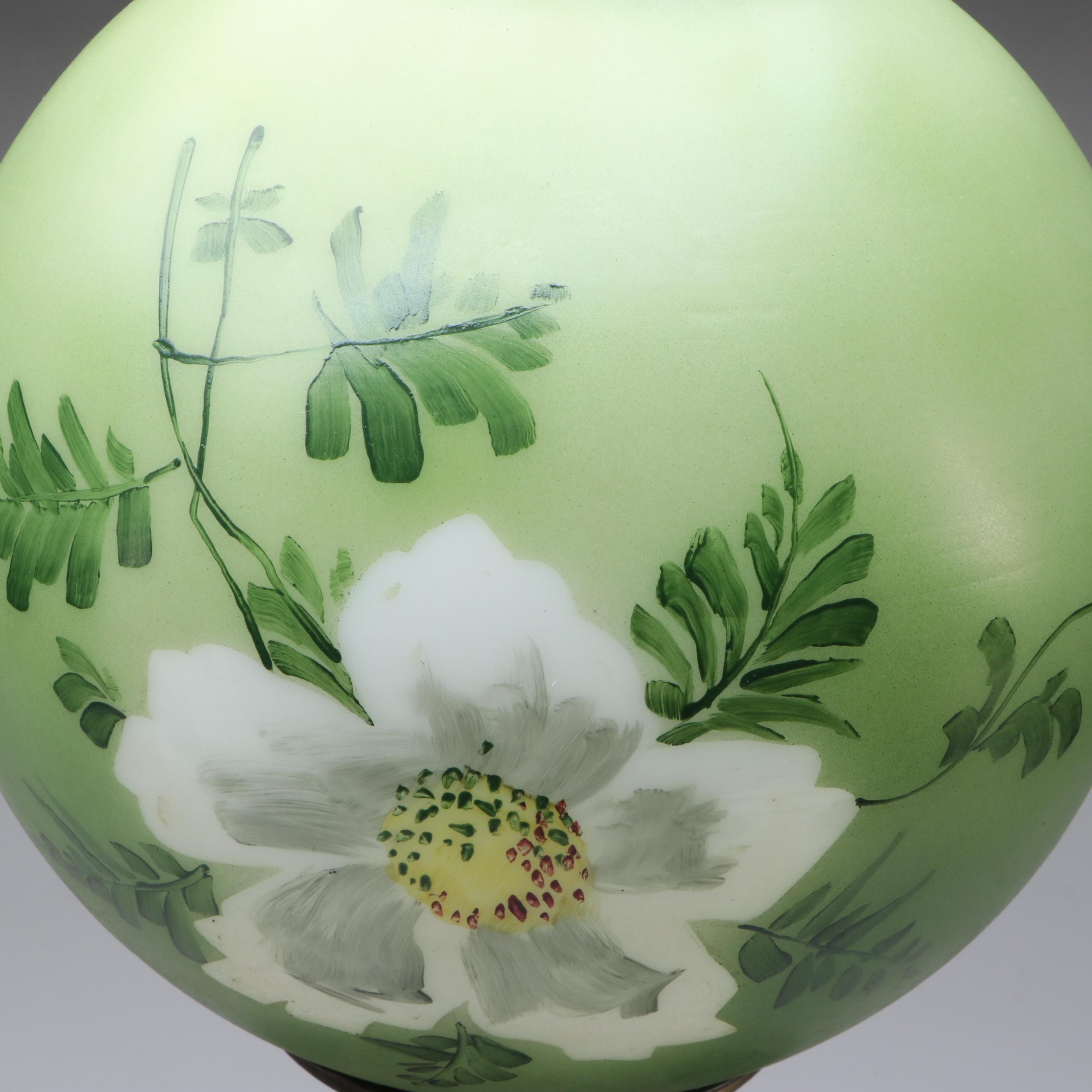Hand-Painted Converted Parlor Lamp, Early to Mid-20th Century