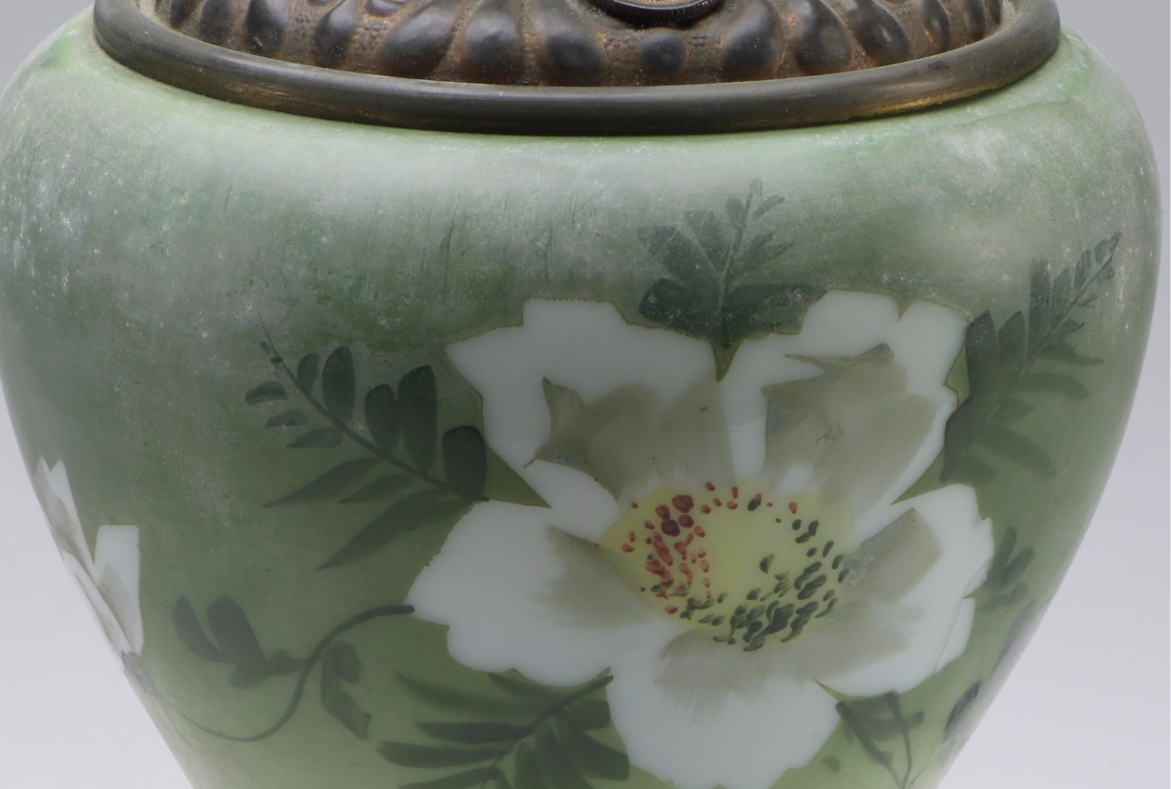 Hand-Painted Converted Parlor Lamp, Early to Mid-20th Century