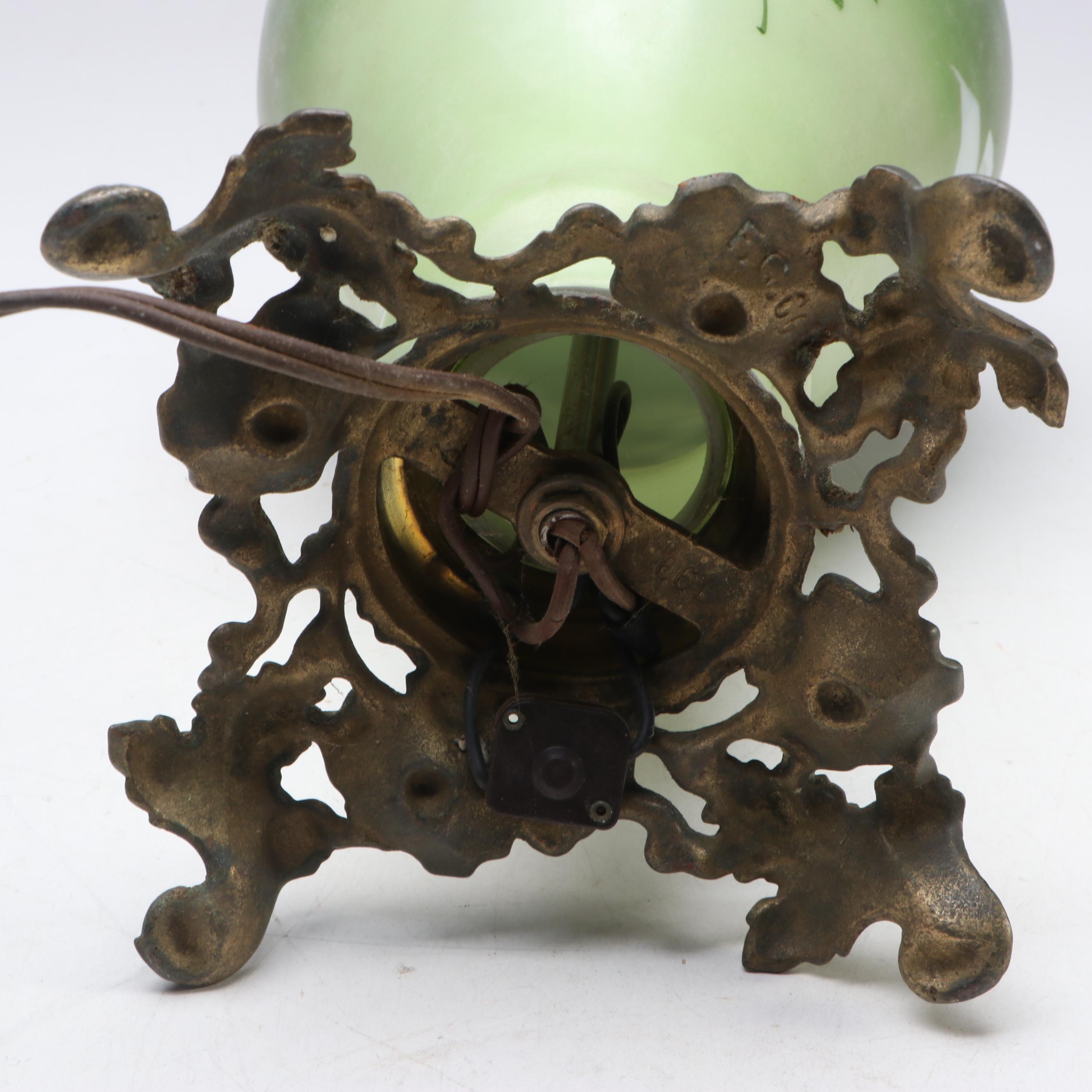 Hand-Painted Converted Parlor Lamp, Early to Mid-20th Century