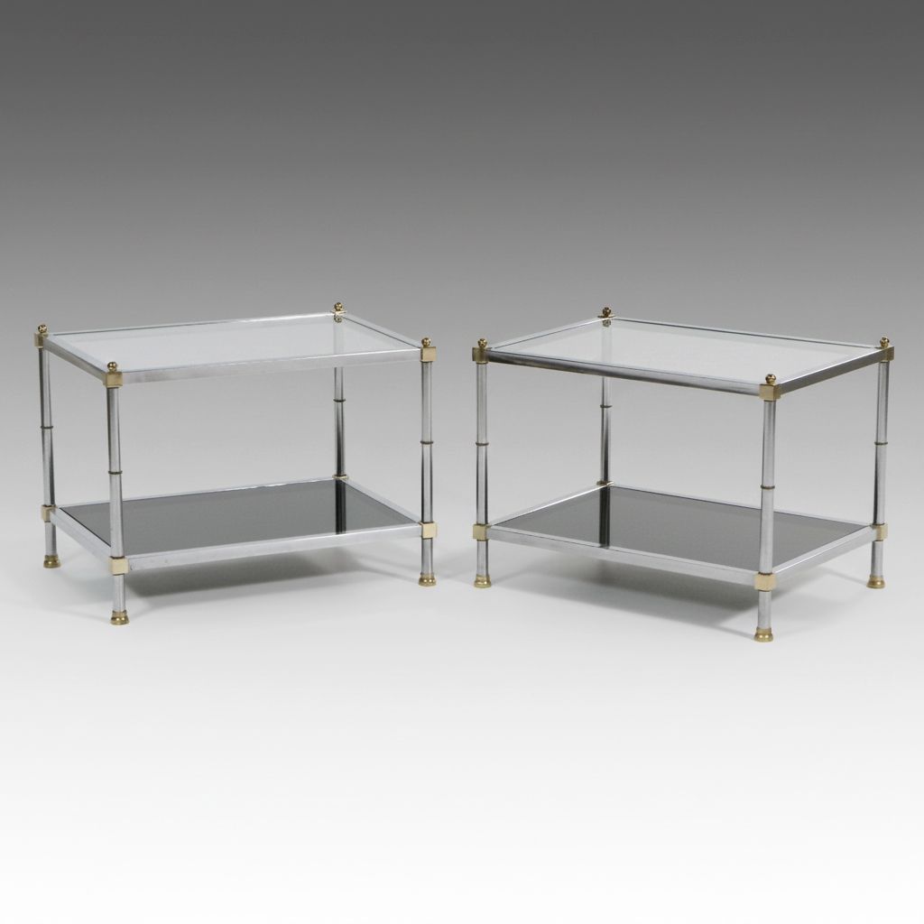 Pair of Chrome End Tables with Glass Tops