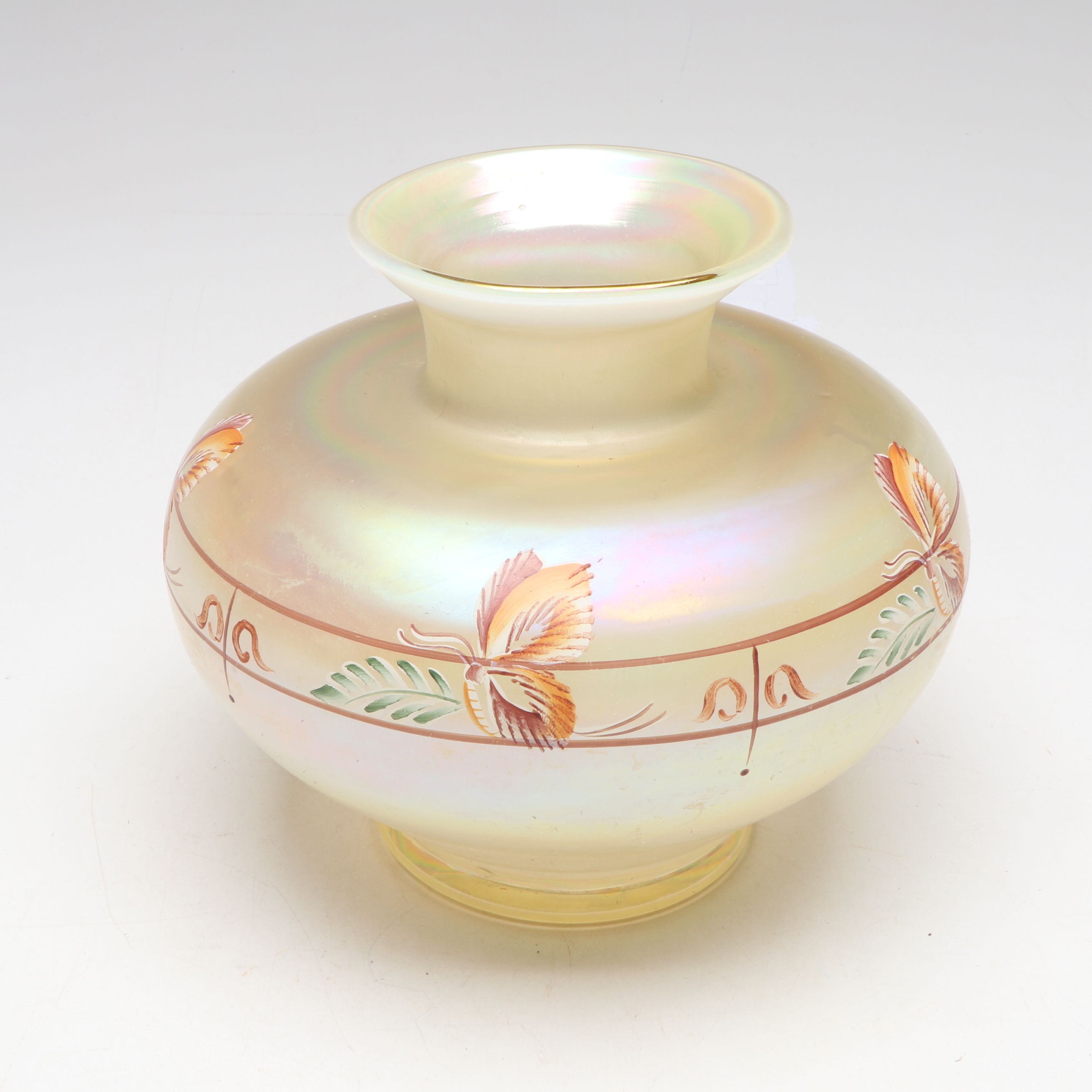 Fenton "Millennium Collection" Painted Iridescent Glass Vase and Console Bowl