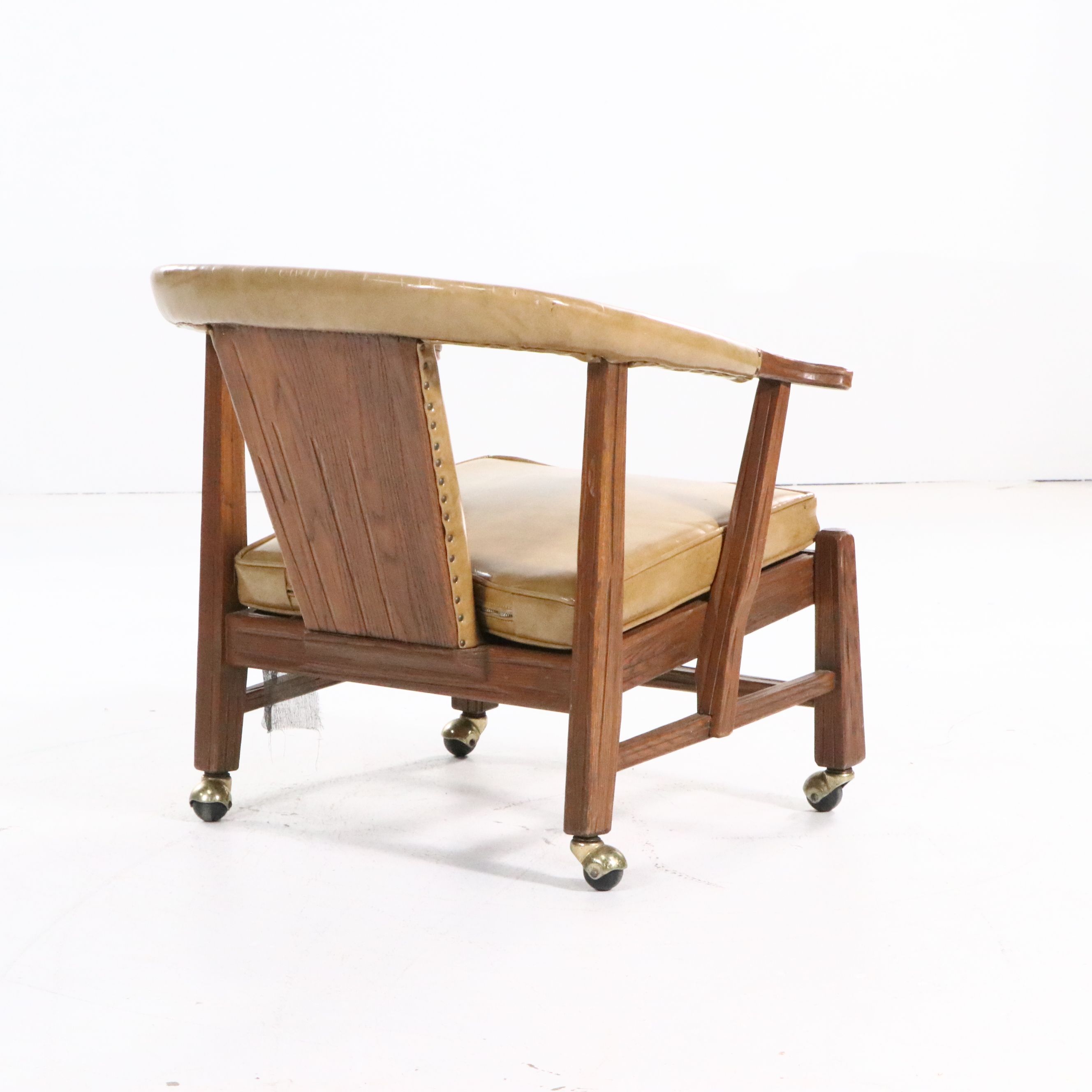 Pair of Oak Armchairs on Ball Casters, Mid-20th Century