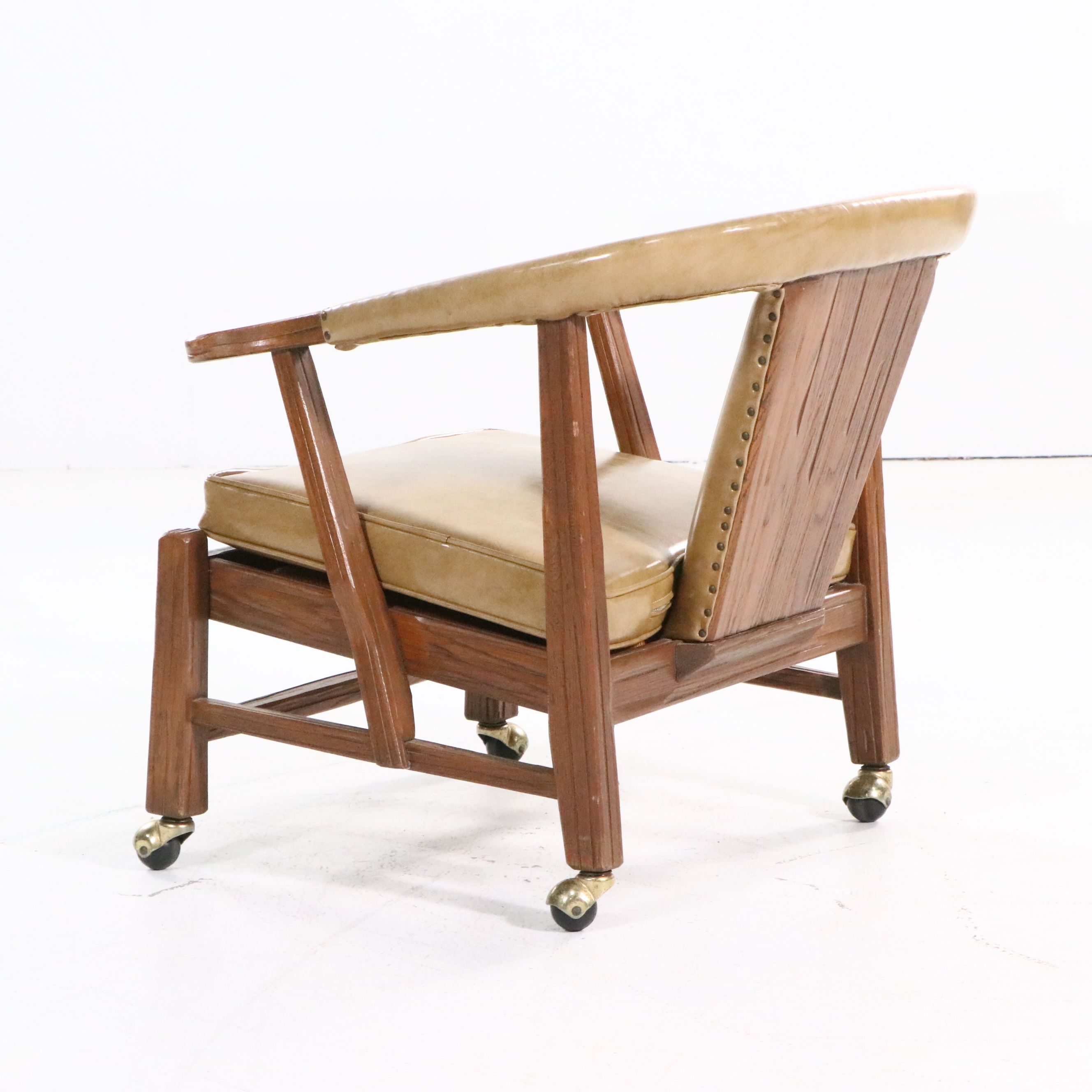 Pair of Oak Armchairs on Ball Casters, Mid-20th Century