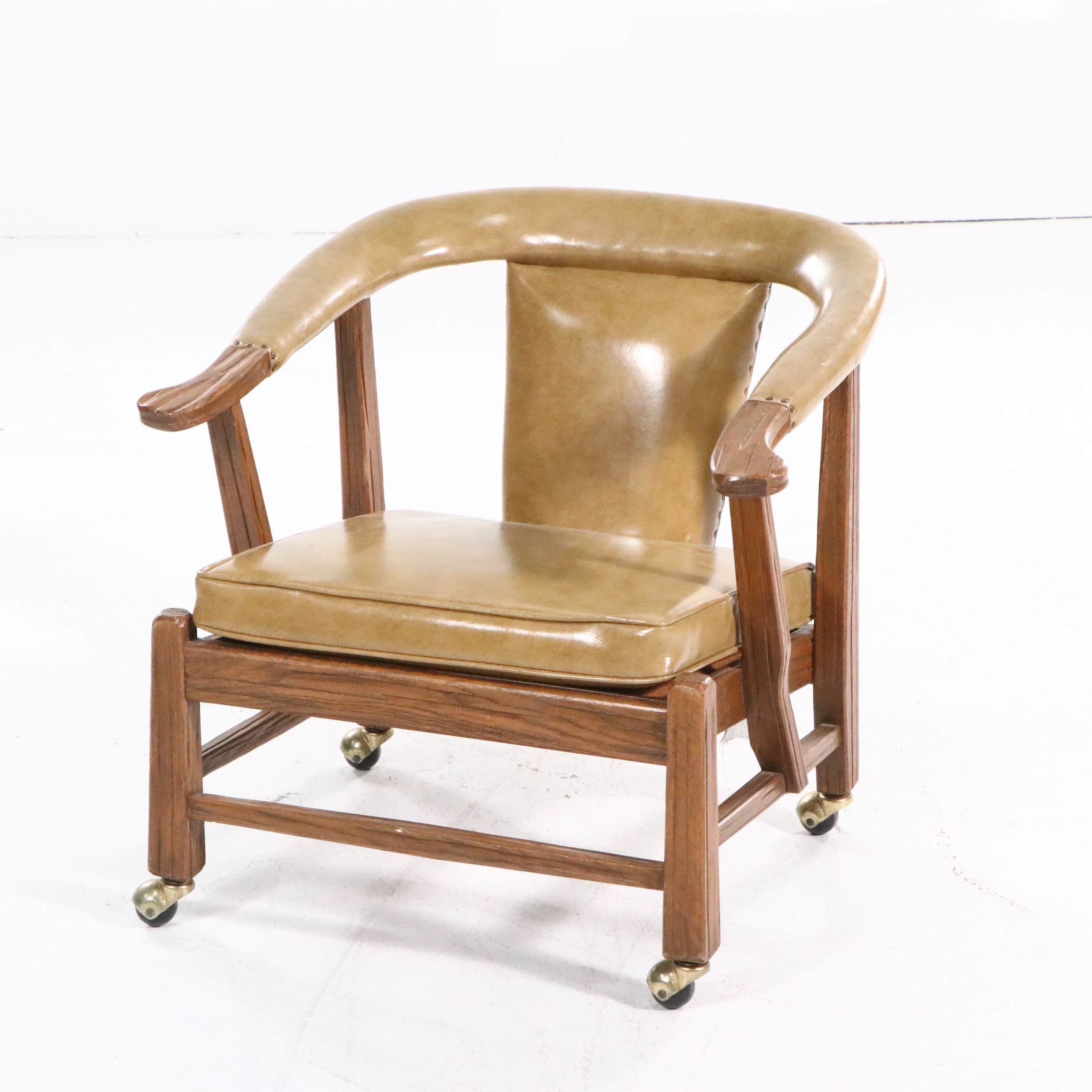 Pair of Oak Armchairs on Ball Casters, Mid-20th Century