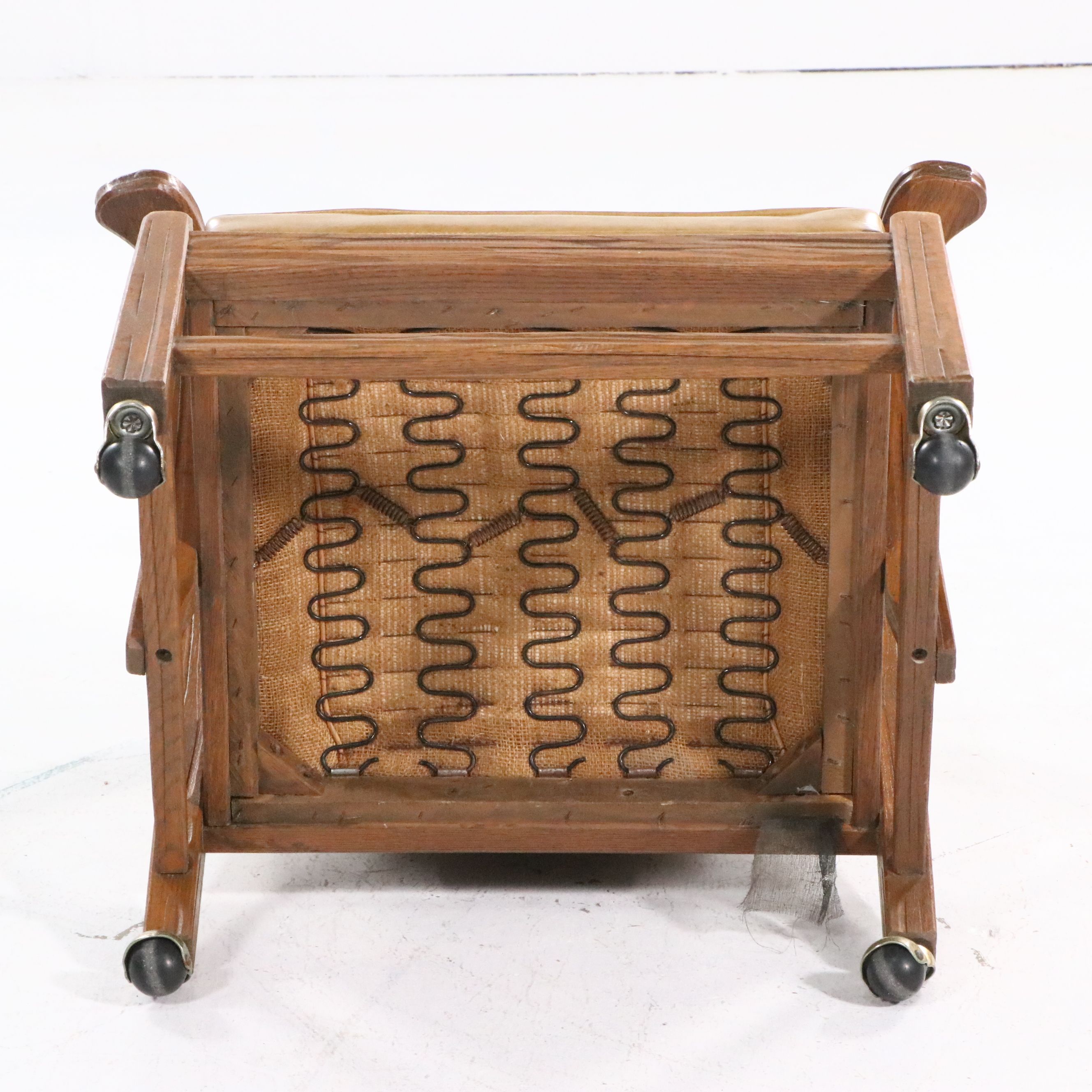 Pair of Oak Armchairs on Ball Casters, Mid-20th Century